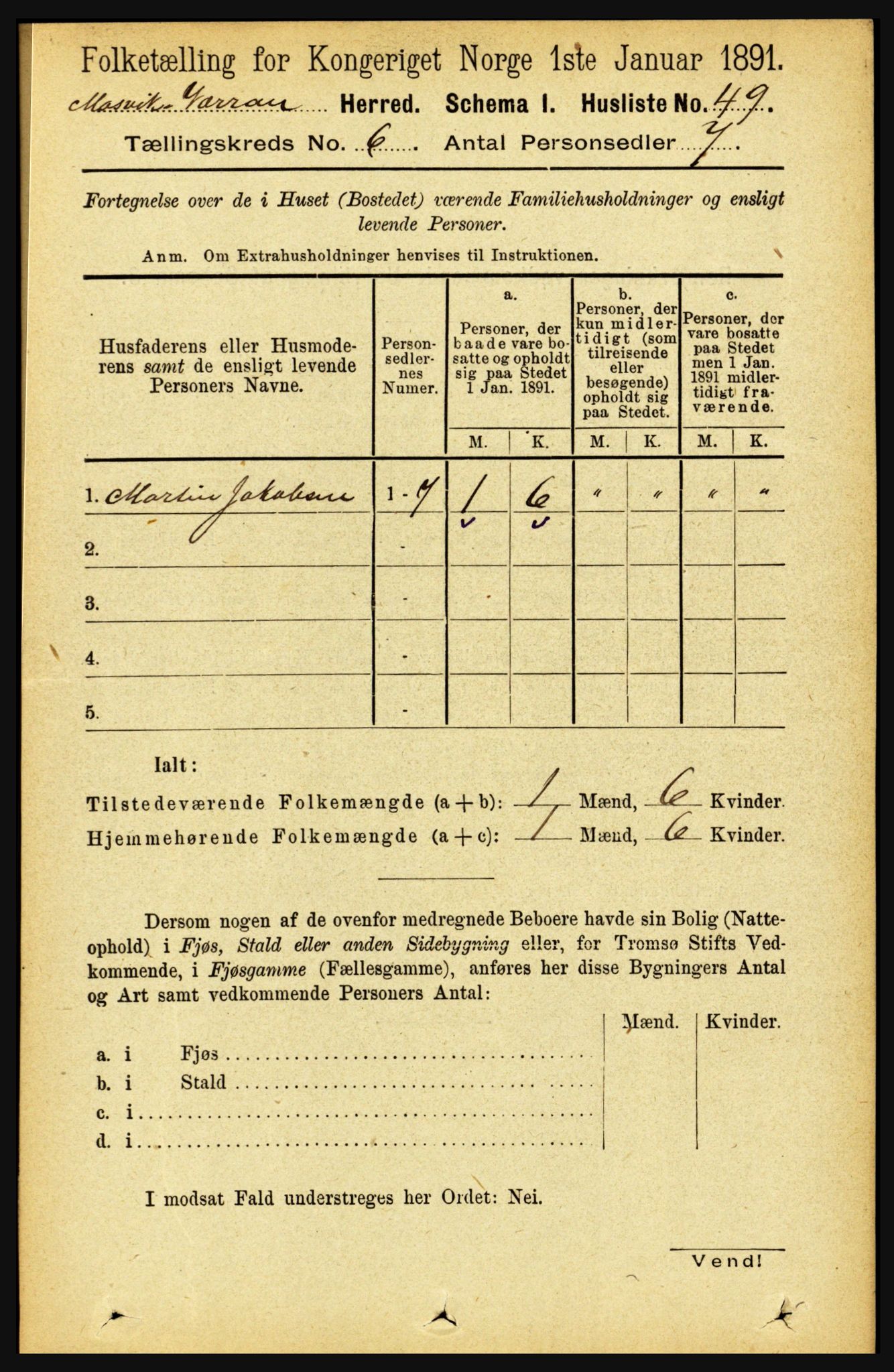 RA, 1891 census for 1723 Mosvik og Verran, 1891, p. 2436