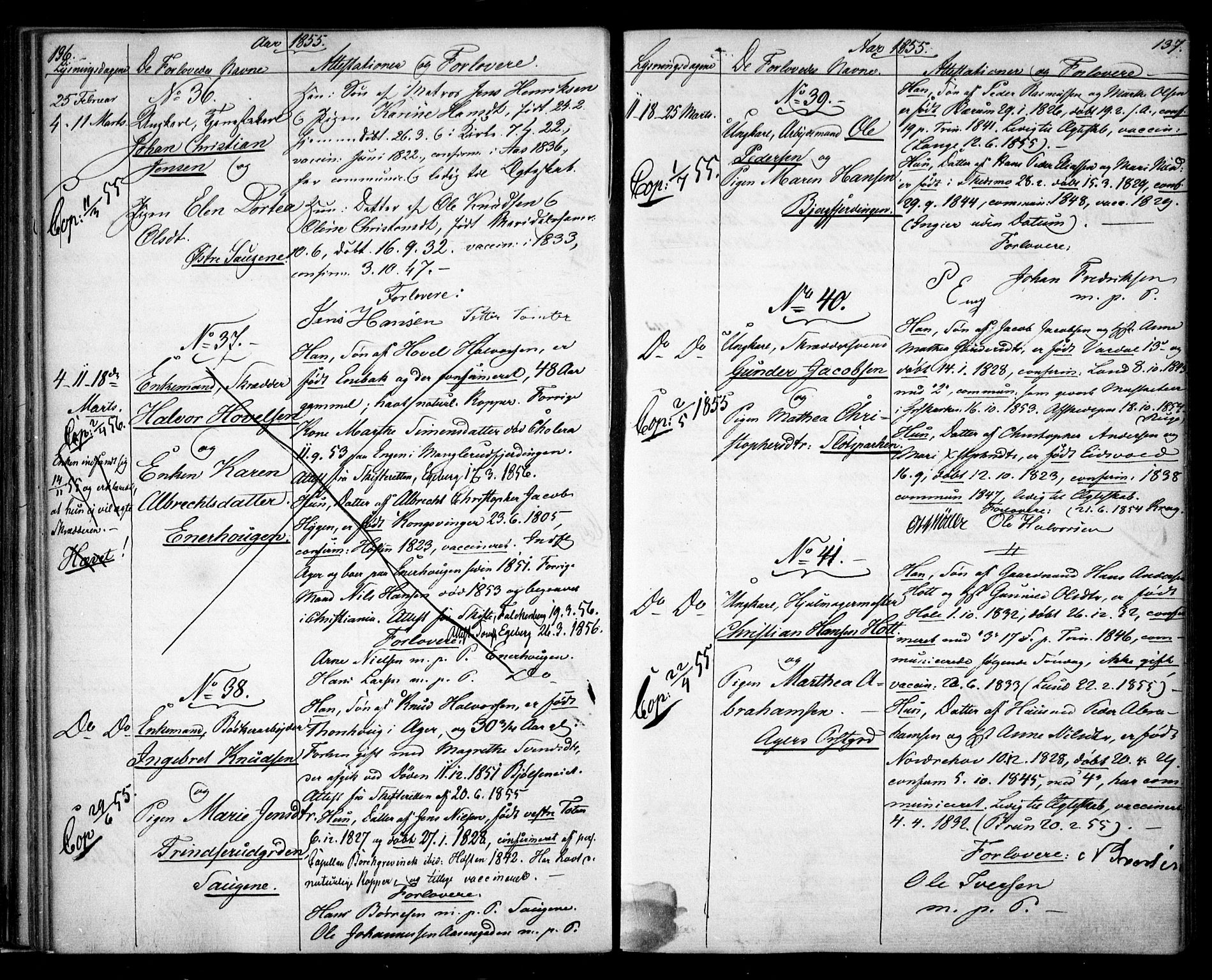 Aker prestekontor kirkebøker, AV/SAO-A-10861/H/L0005: Banns register no. 5, 1853-1864, p. 136-137