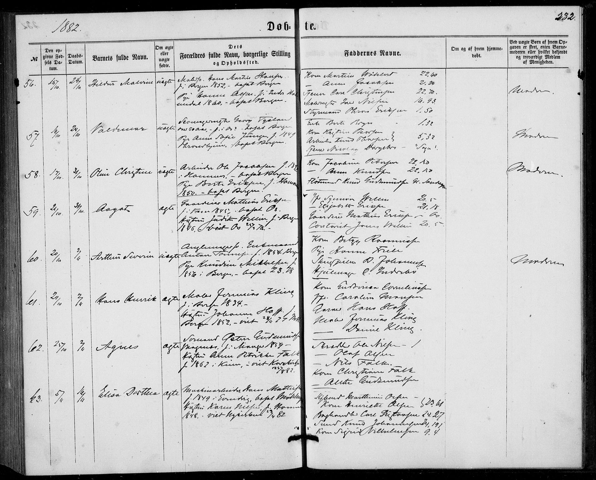 Fødselsstiftelsens sokneprestembete, ført av overlegen*, SAB/-: Parish register (official) no. A 1, 1863-1883, p. 232