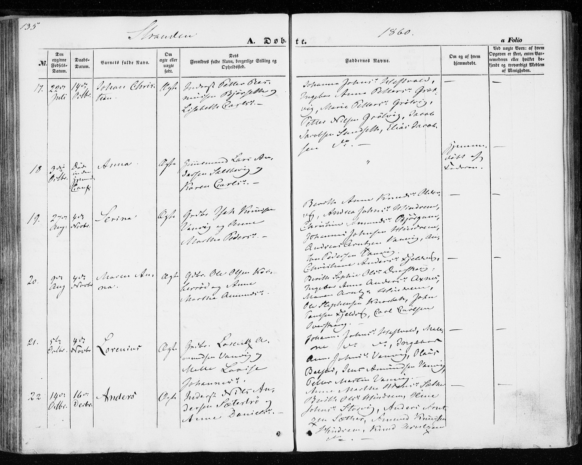 Ministerialprotokoller, klokkerbøker og fødselsregistre - Nord-Trøndelag, SAT/A-1458/701/L0008: Parish register (official) no. 701A08 /2, 1854-1863, p. 135