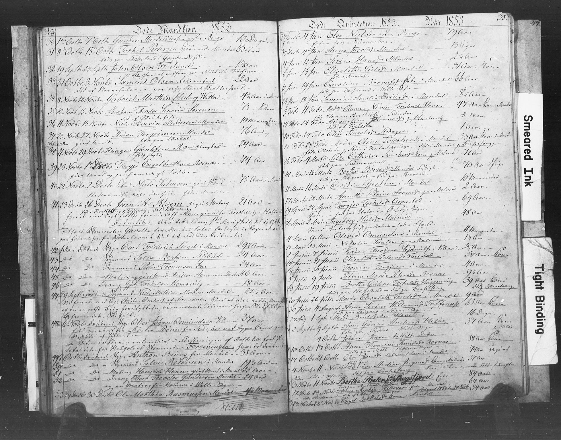 Mandal sokneprestkontor, AV/SAK-1111-0030/F/Fb/Fba/L0007: Parish register (copy) no. B 1G, 1850-1853, p. 35