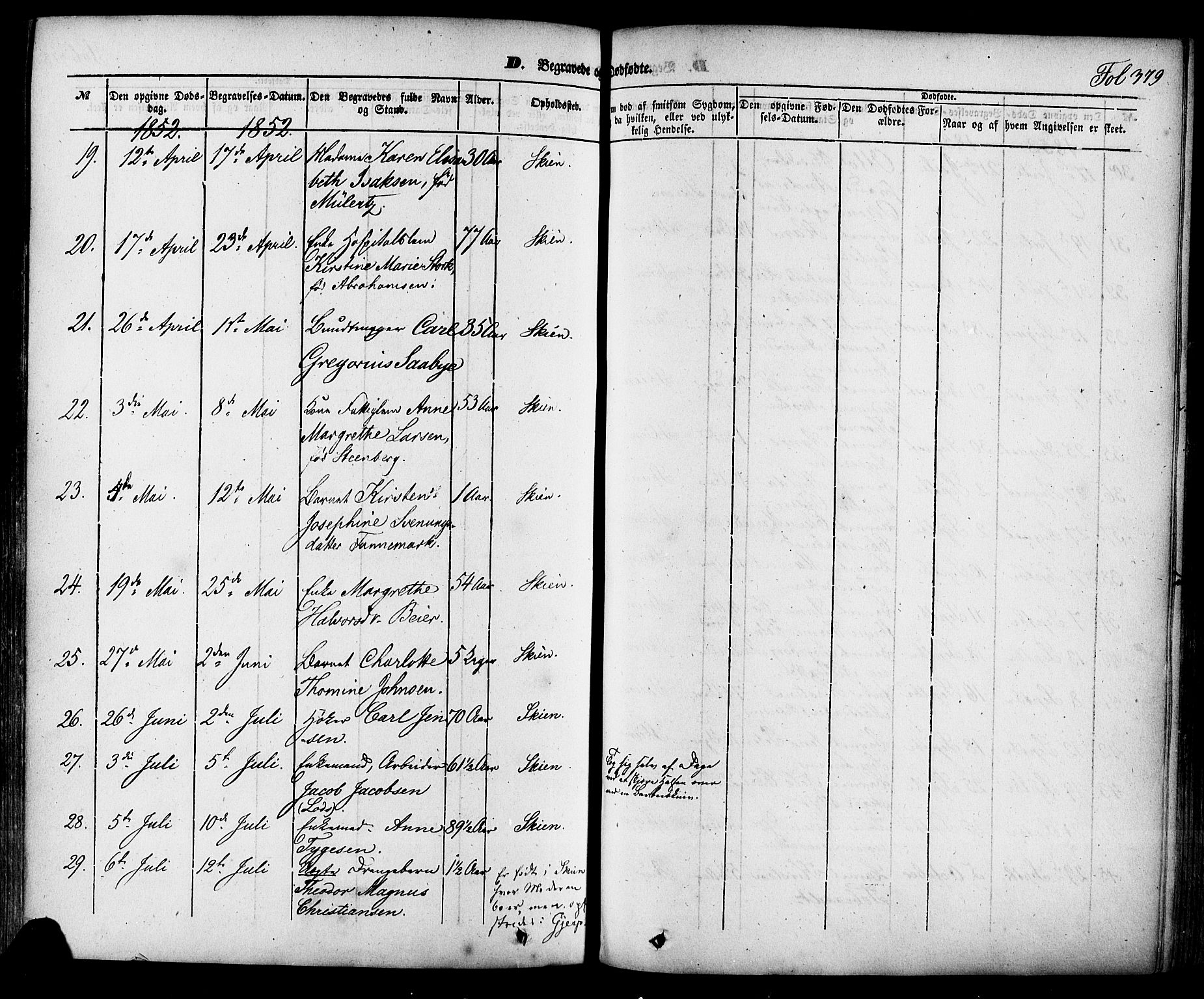 Skien kirkebøker, AV/SAKO-A-302/F/Fa/L0006a: Parish register (official) no. 6A, 1843-1856, p. 379