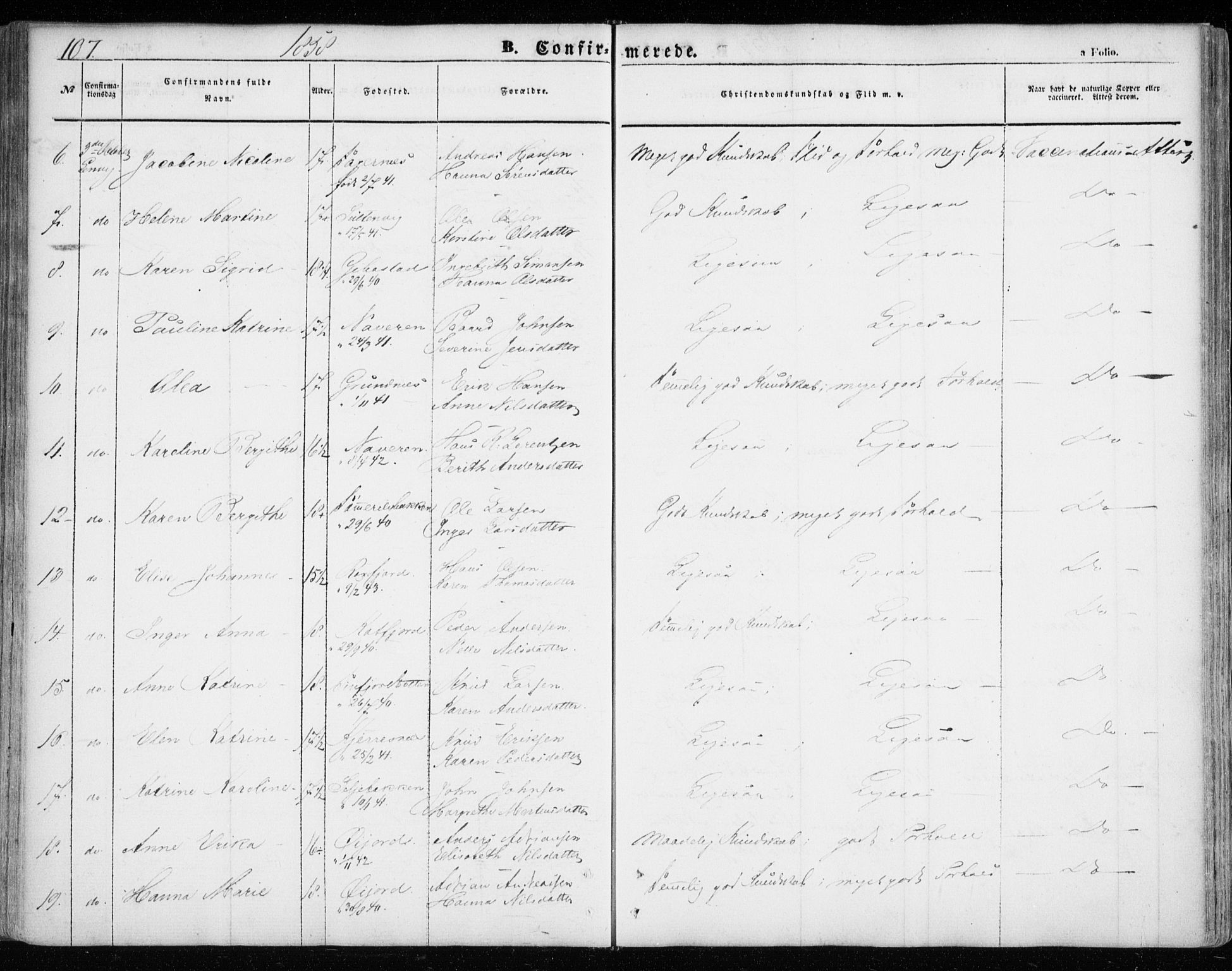 Lenvik sokneprestembete, SATØ/S-1310/H/Ha/Haa/L0007kirke: Parish register (official) no. 7, 1855-1865, p. 107