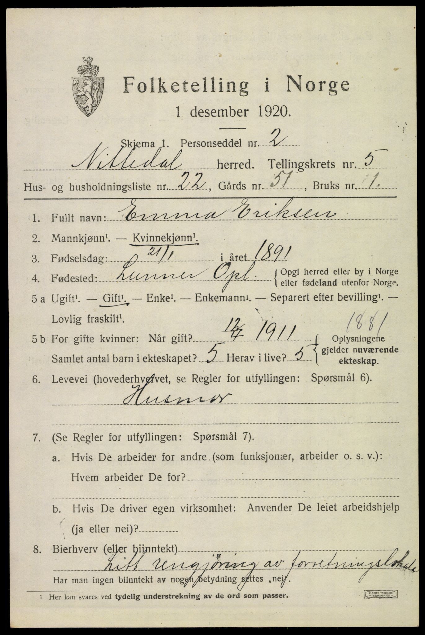 SAO, 1920 census for Nittedal, 1920, p. 6718
