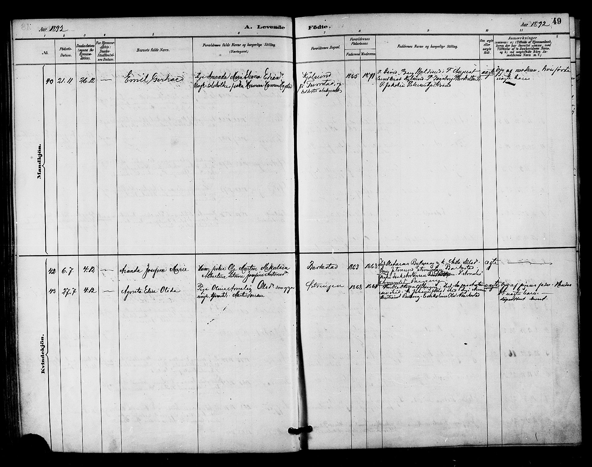 Ministerialprotokoller, klokkerbøker og fødselsregistre - Nordland, AV/SAT-A-1459/893/L1337: Parish register (official) no. 893A09, 1885-1893, p. 49