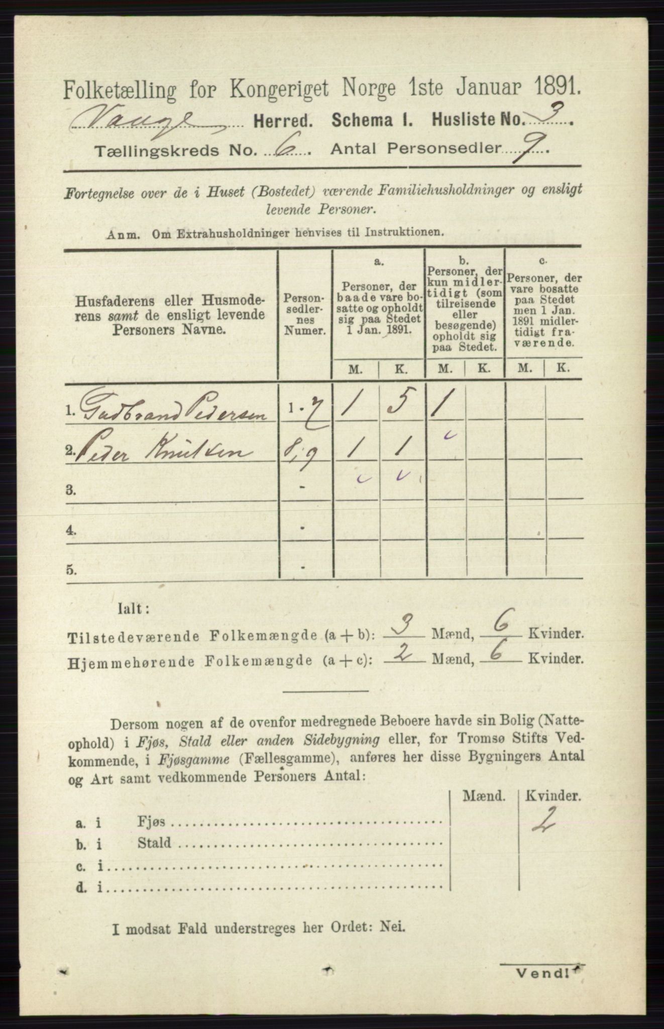 RA, 1891 census for 0515 Vågå, 1891, p. 3836