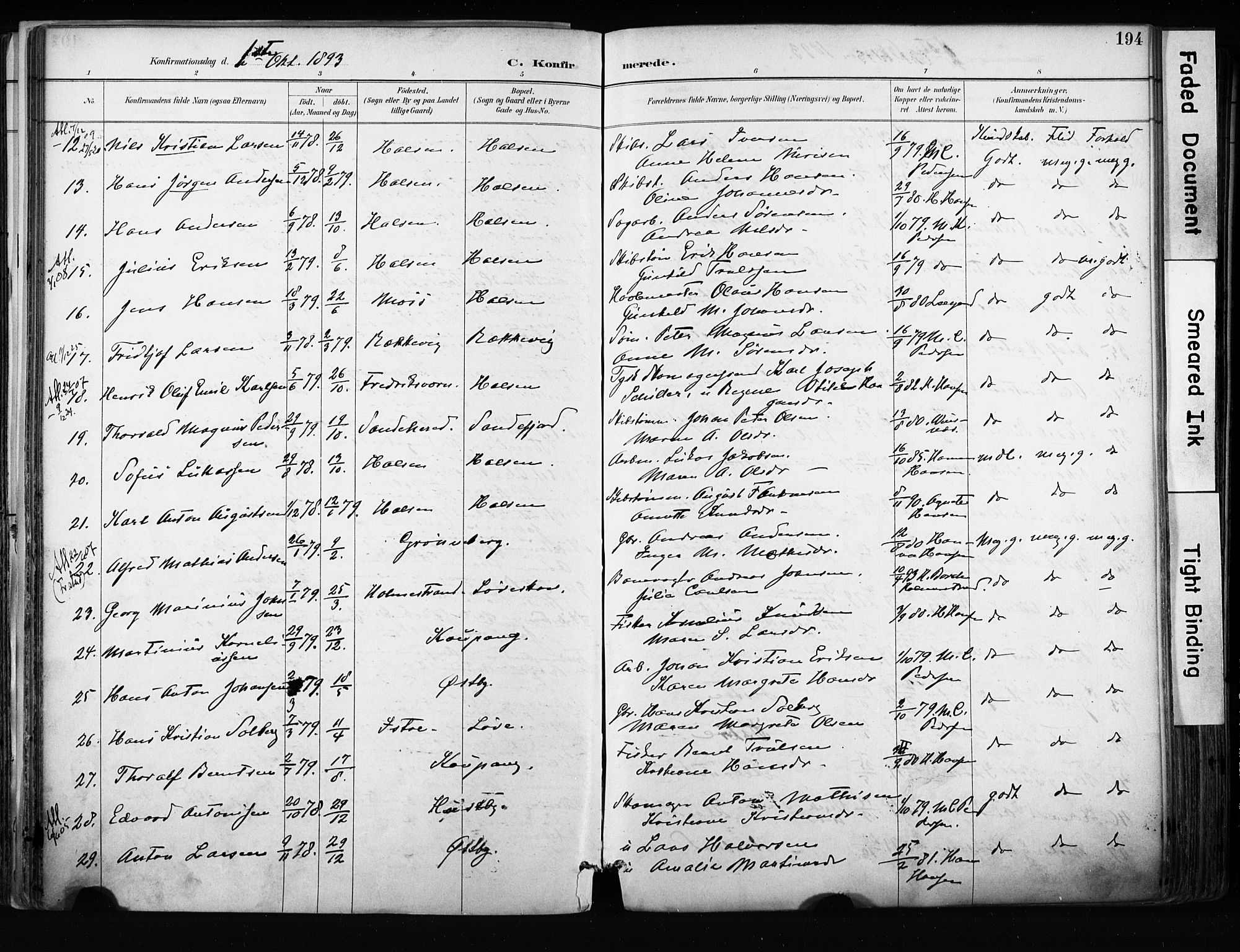 Tjølling kirkebøker, AV/SAKO-A-60/F/Fa/L0009: Parish register (official) no. 9, 1887-1905, p. 194