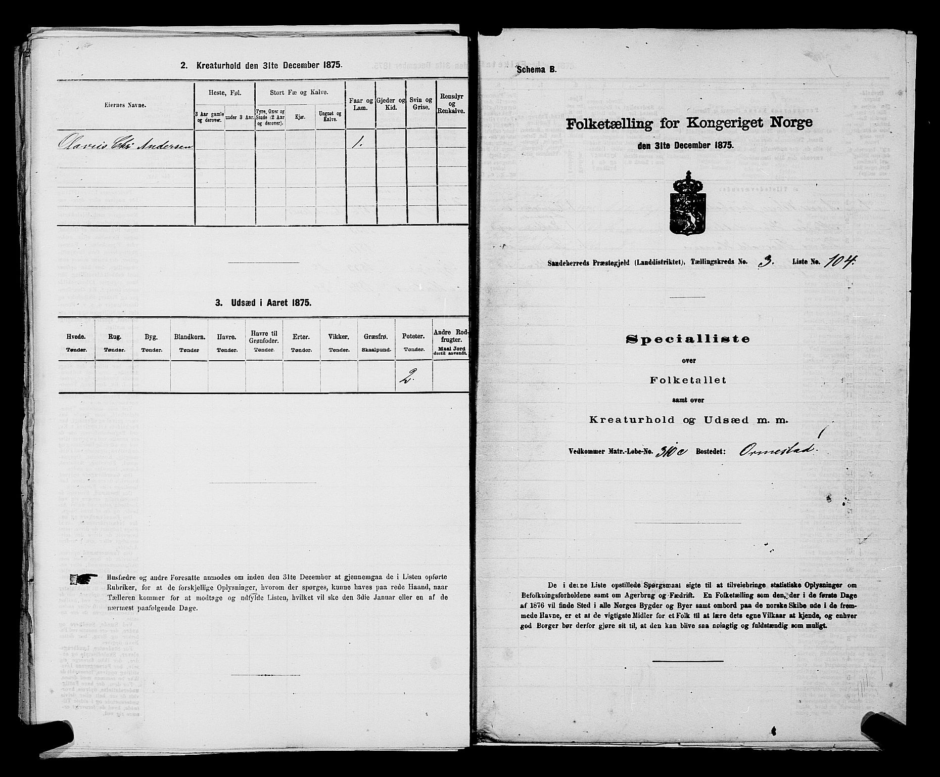 SAKO, 1875 census for 0724L Sandeherred/Sandeherred, 1875, p. 907