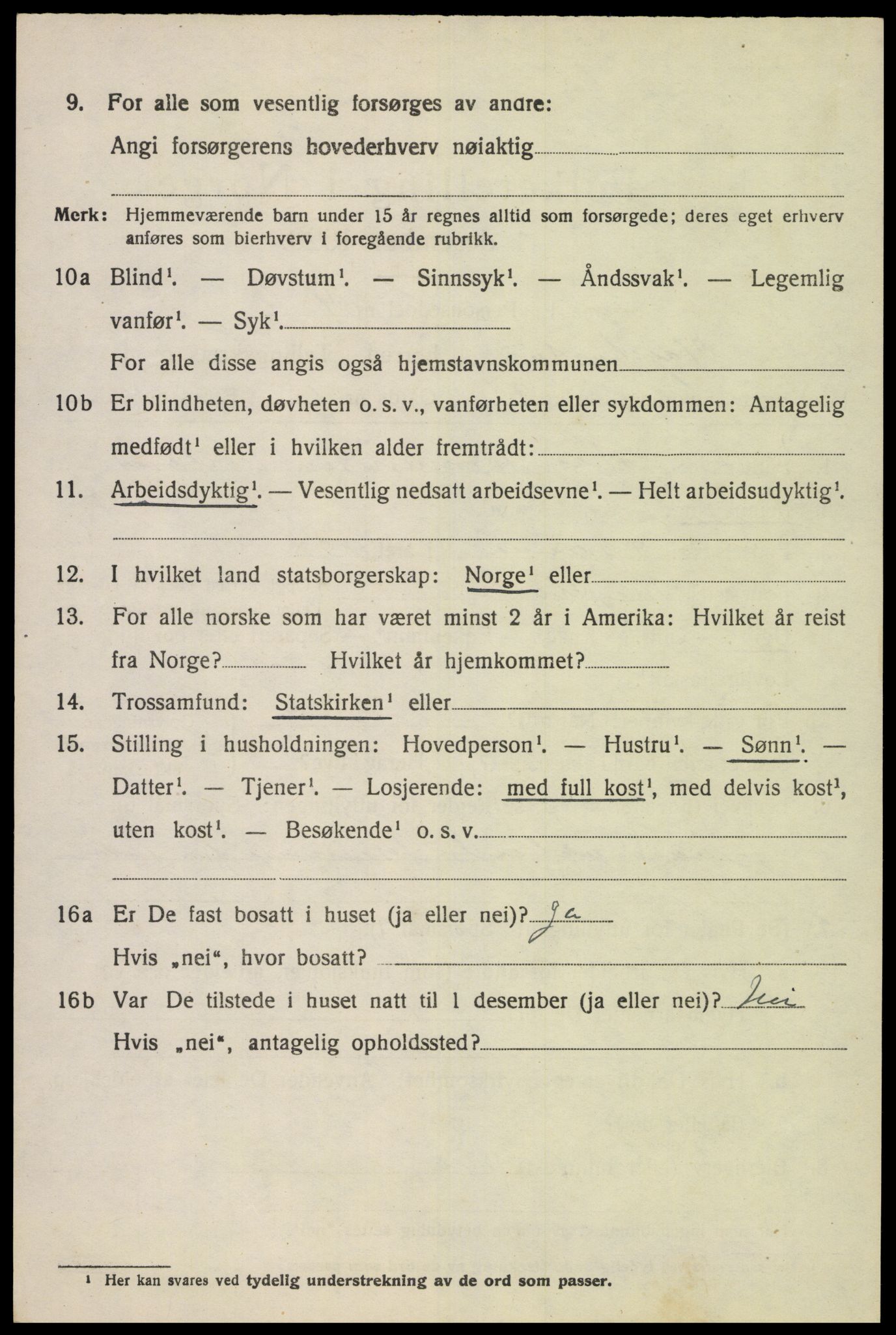 SAK, 1920 census for Hægebostad, 1920, p. 1096