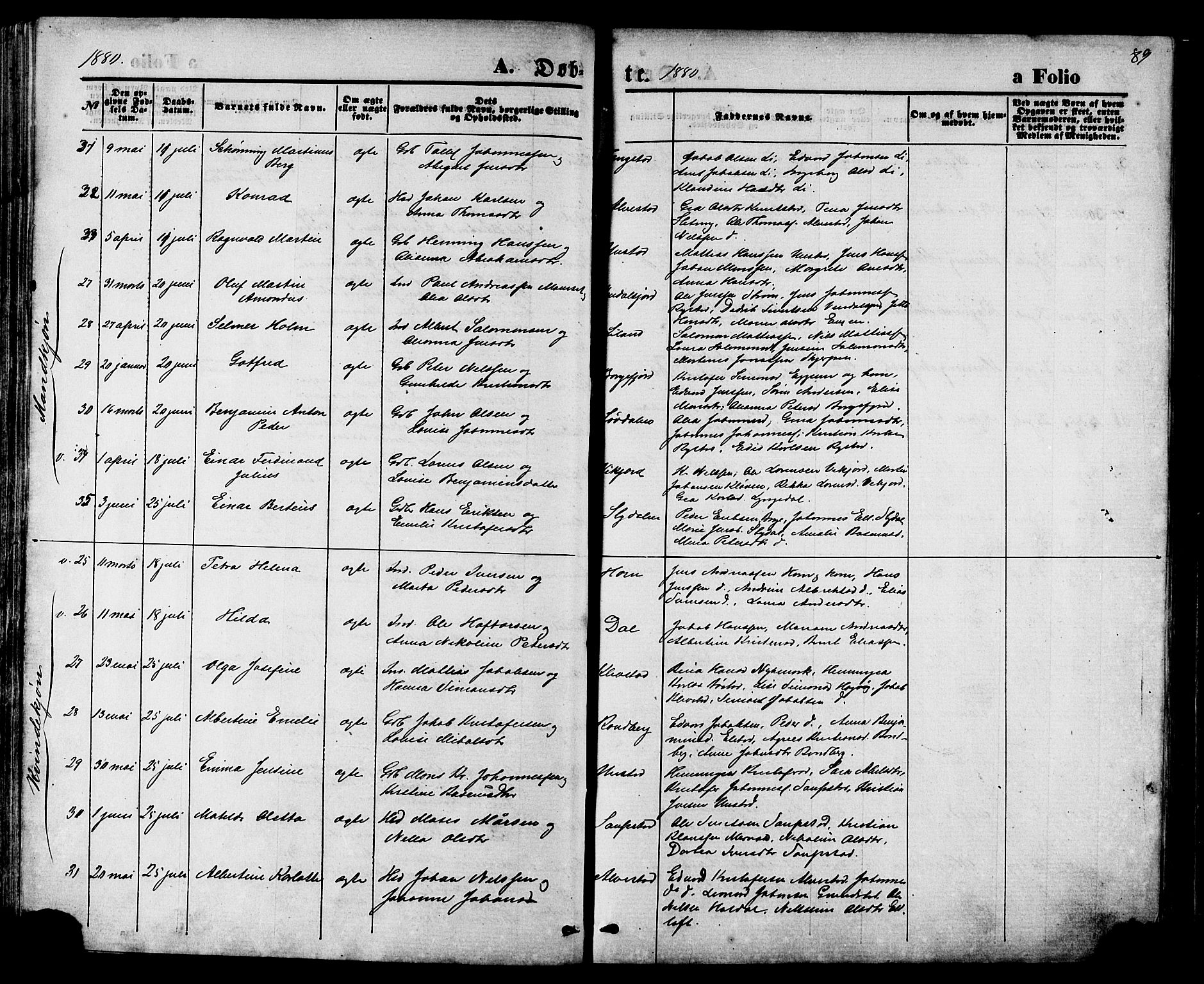 Ministerialprotokoller, klokkerbøker og fødselsregistre - Nordland, AV/SAT-A-1459/880/L1132: Parish register (official) no. 880A06, 1869-1887, p. 89