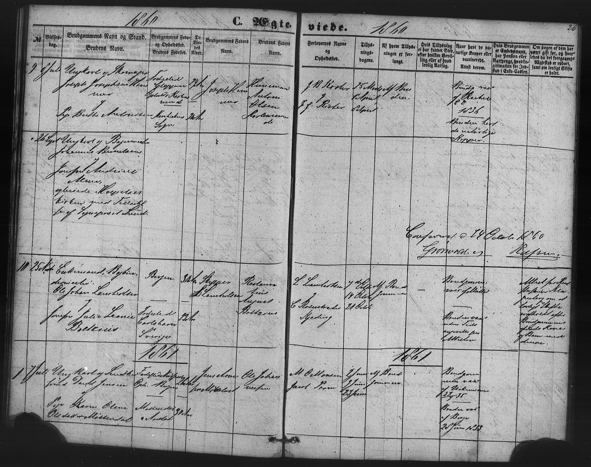 St. Jørgens hospital og Årstad sokneprestembete, AV/SAB-A-99934: Parish register (copy) no. A 7, 1854-1886, p. 26