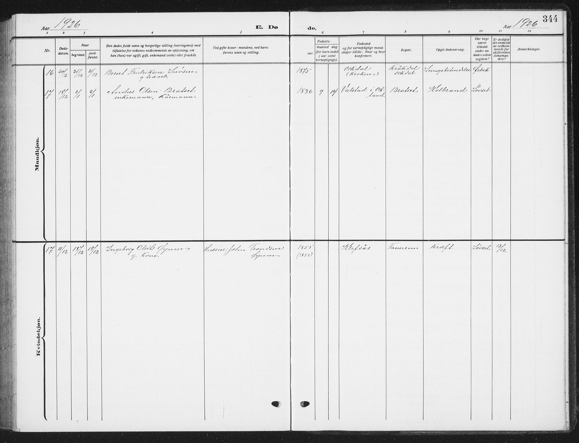 Ministerialprotokoller, klokkerbøker og fødselsregistre - Sør-Trøndelag, AV/SAT-A-1456/668/L0820: Parish register (copy) no. 668C09, 1912-1936, p. 344