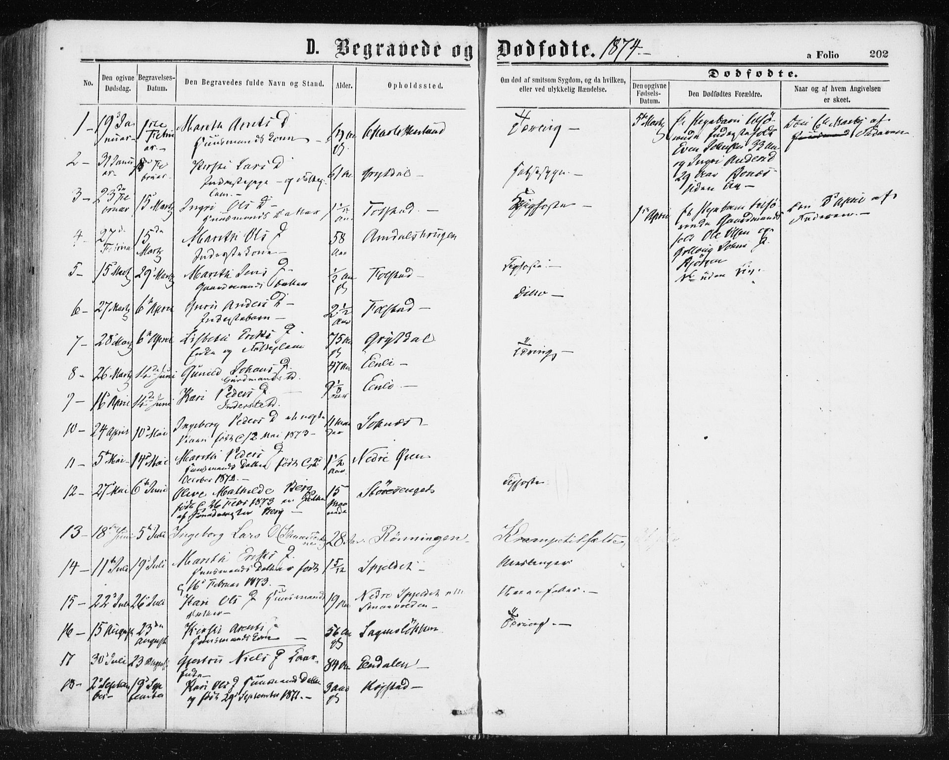 Ministerialprotokoller, klokkerbøker og fødselsregistre - Sør-Trøndelag, AV/SAT-A-1456/687/L1001: Parish register (official) no. 687A07, 1863-1878, p. 202