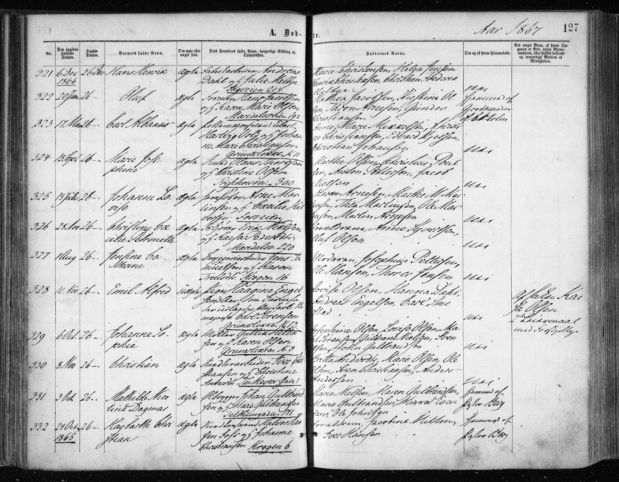 Gamle Aker prestekontor Kirkebøker, SAO/A-10617a/F/L0002: Parish register (official) no. 2, 1864-1872, p. 127