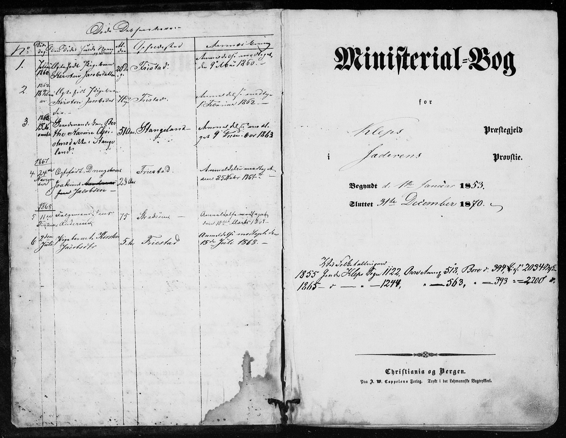 Klepp sokneprestkontor, AV/SAST-A-101803/001/3/30BA/L0005: Parish register (official) no. A 5, 1853-1870