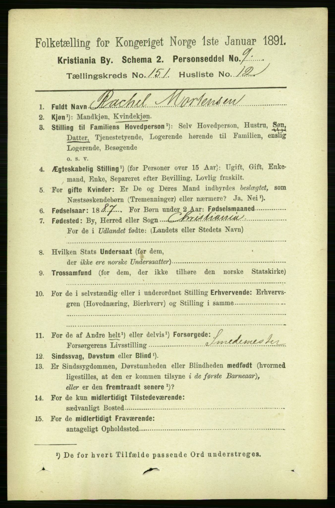 RA, 1891 census for 0301 Kristiania, 1891, p. 84599