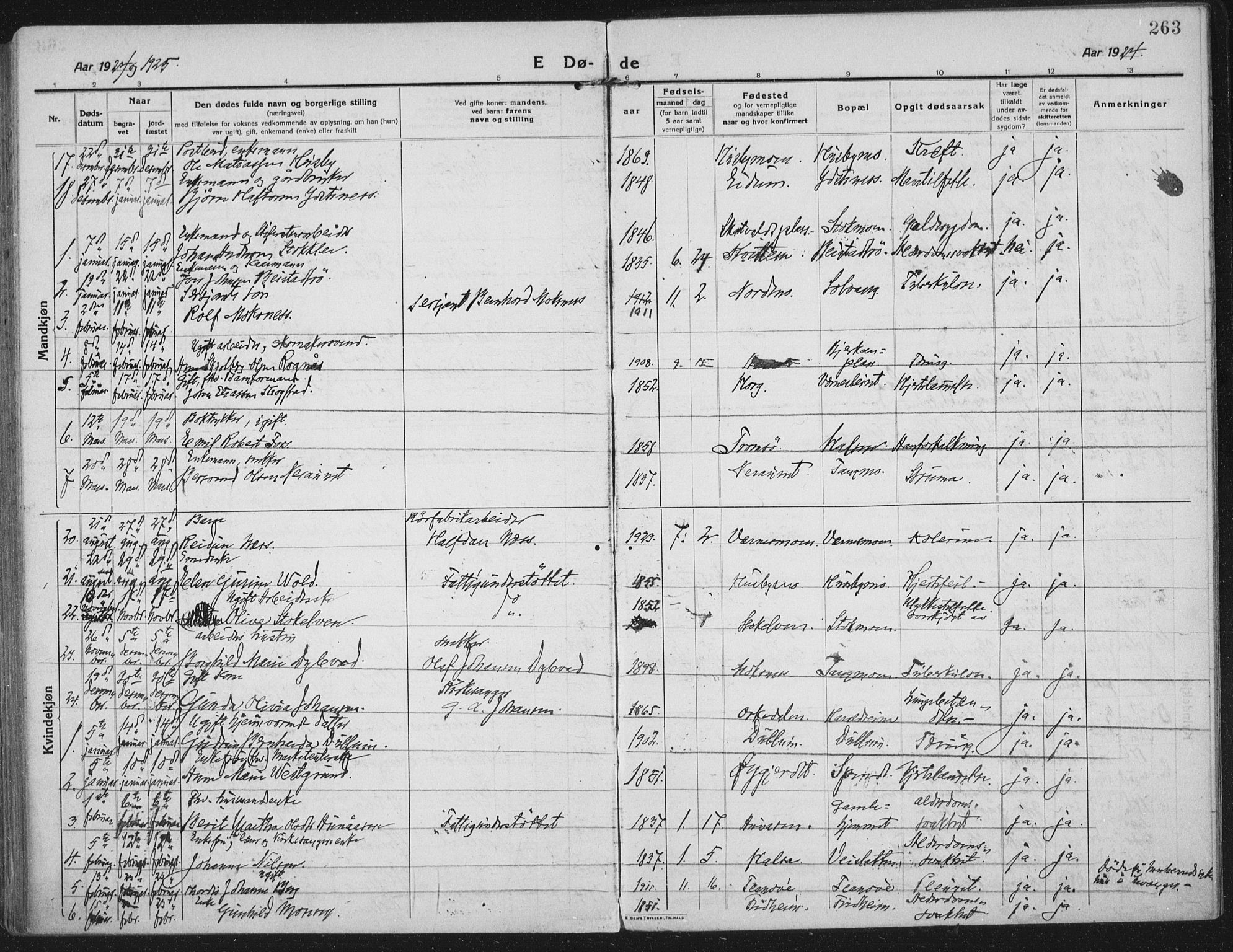 Ministerialprotokoller, klokkerbøker og fødselsregistre - Nord-Trøndelag, SAT/A-1458/709/L0083: Parish register (official) no. 709A23, 1916-1928, p. 263