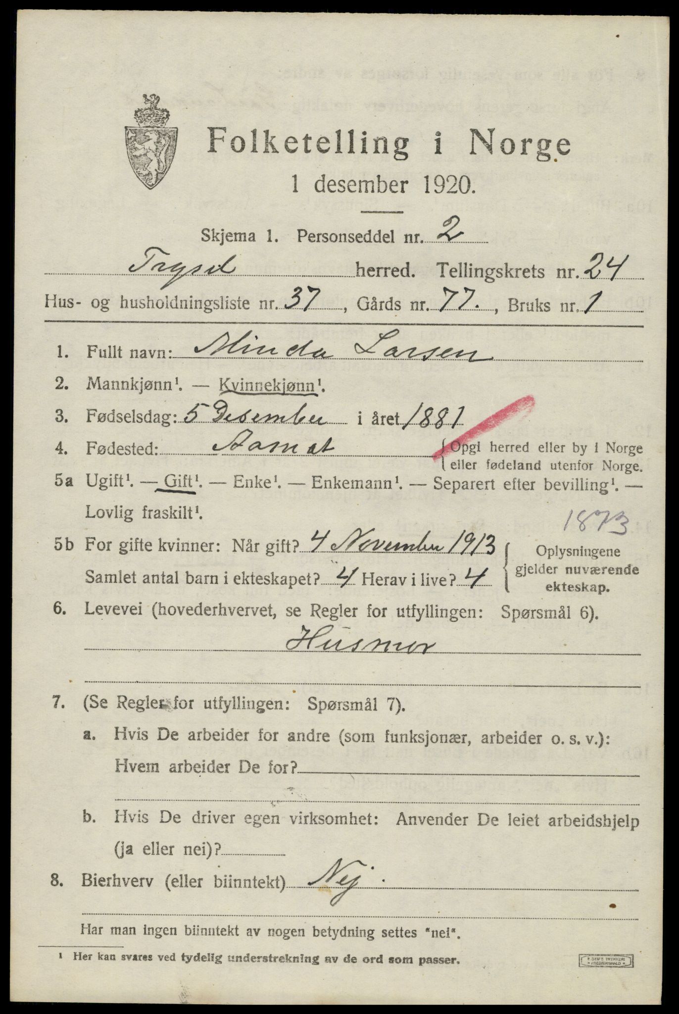 SAH, 1920 census for Trysil, 1920, p. 15667