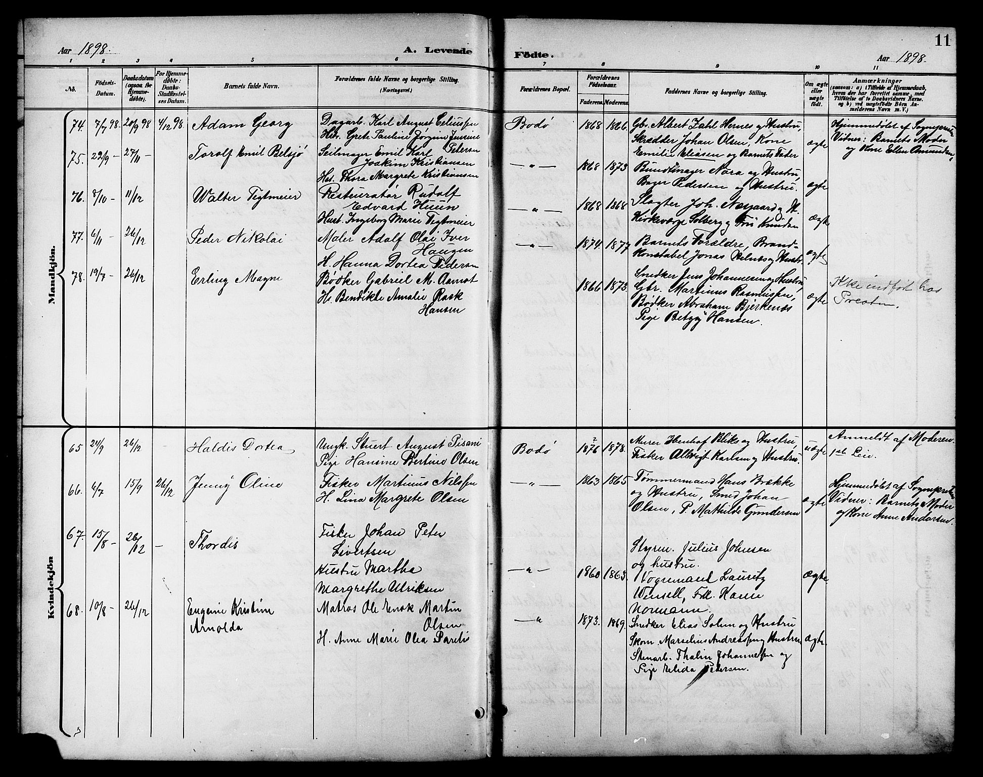 Ministerialprotokoller, klokkerbøker og fødselsregistre - Nordland, AV/SAT-A-1459/801/L0033: Parish register (copy) no. 801C08, 1898-1910, p. 11