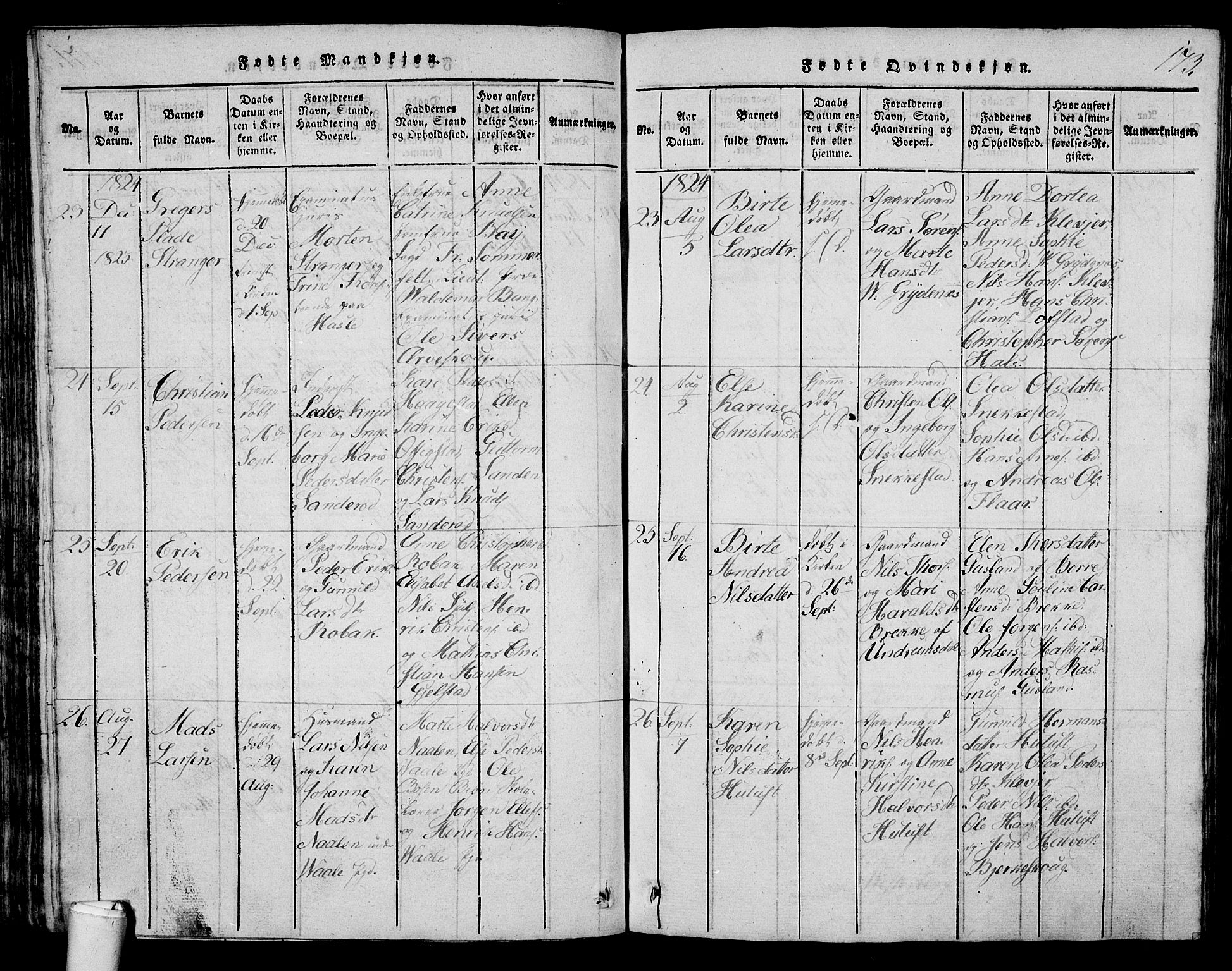 Våle kirkebøker, AV/SAKO-A-334/G/Ga/L0001: Parish register (copy) no. I 1, 1814-1824, p. 172-173