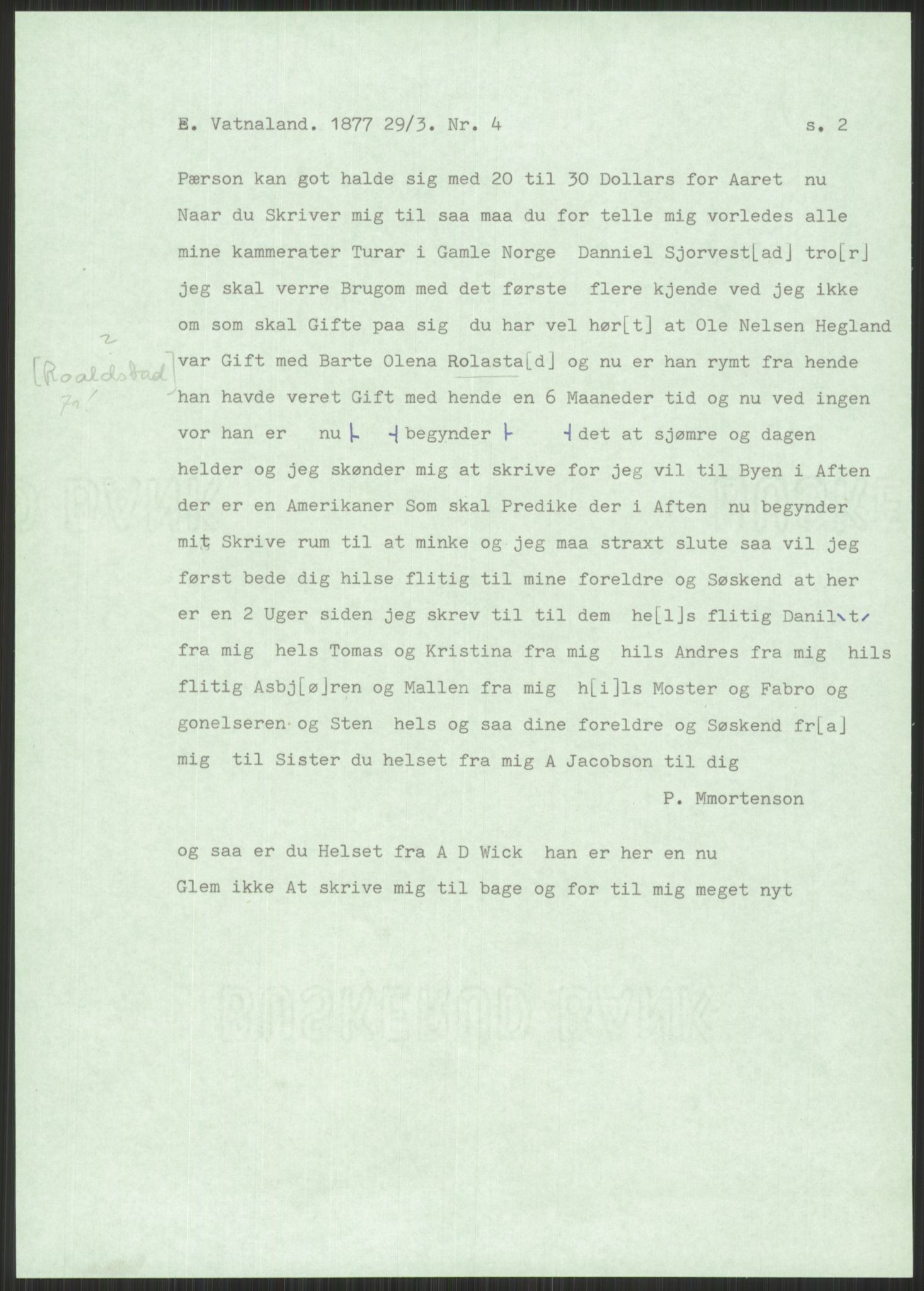 Samlinger til kildeutgivelse, Amerikabrevene, AV/RA-EA-4057/F/L0030: Innlån fra Rogaland: Vatnaland - Øverland, 1838-1914, p. 31