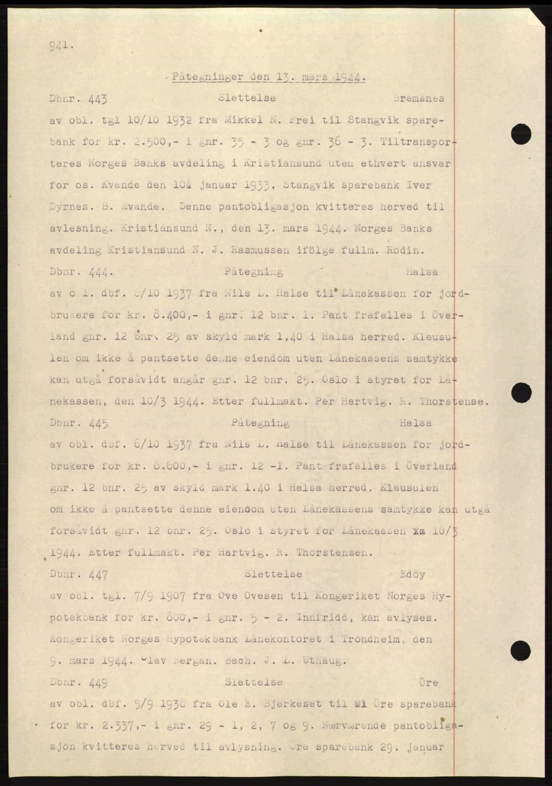 Nordmøre sorenskriveri, AV/SAT-A-4132/1/2/2Ca: Mortgage book no. C81, 1940-1945, Diary no: : 443/1944