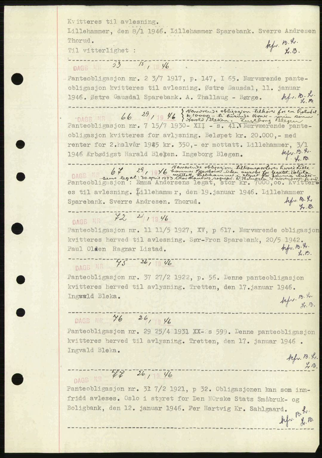 Sør-Gudbrandsdal tingrett, SAH/TING-004/H/Hb/Hbf/L0002: Mortgage book no. C1, 1938-1951, Diary no: : 53/1946