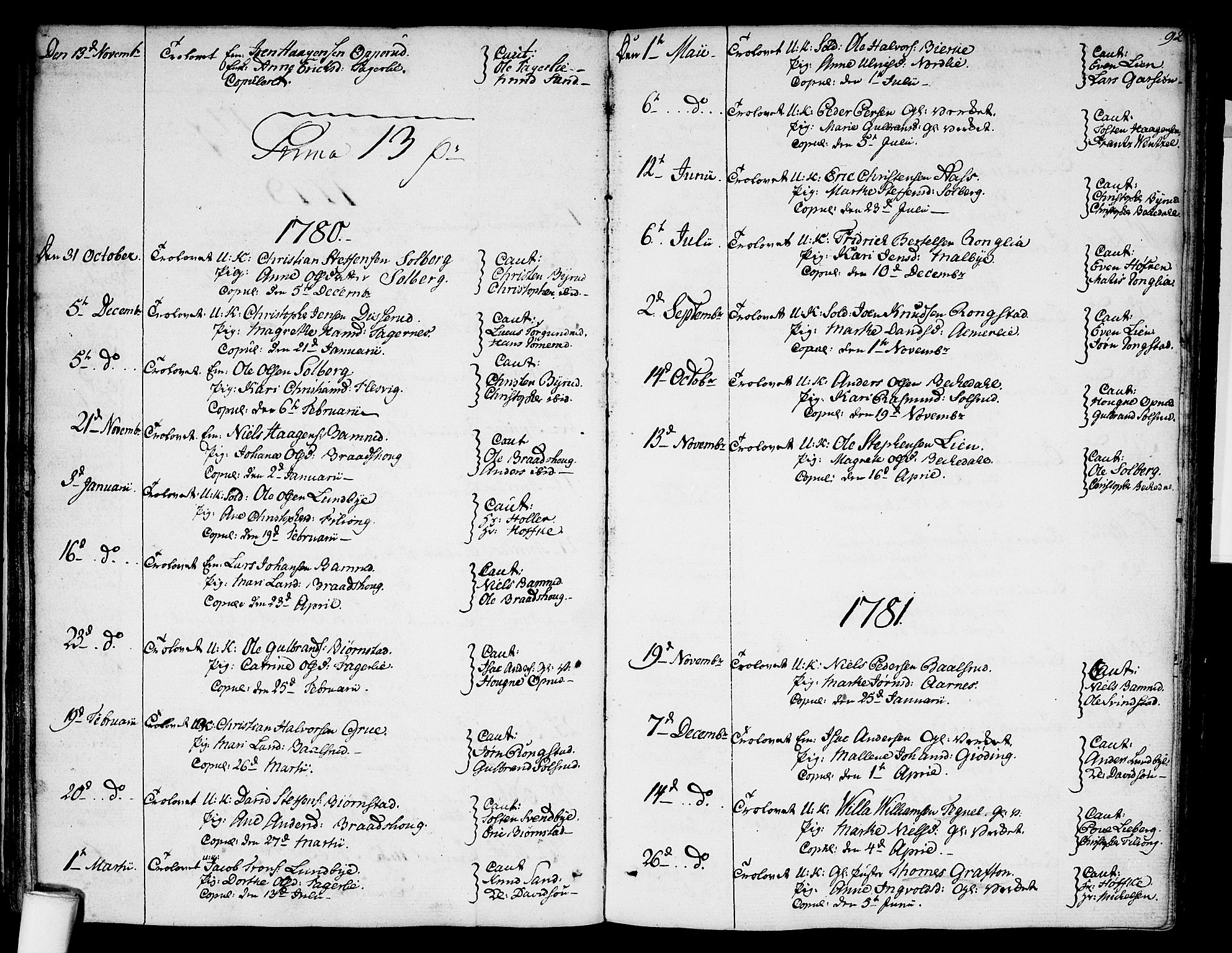 Hurdal prestekontor Kirkebøker, AV/SAO-A-10889/F/Fa/L0001: Parish register (official) no. I 1, 1777-1812, p. 92