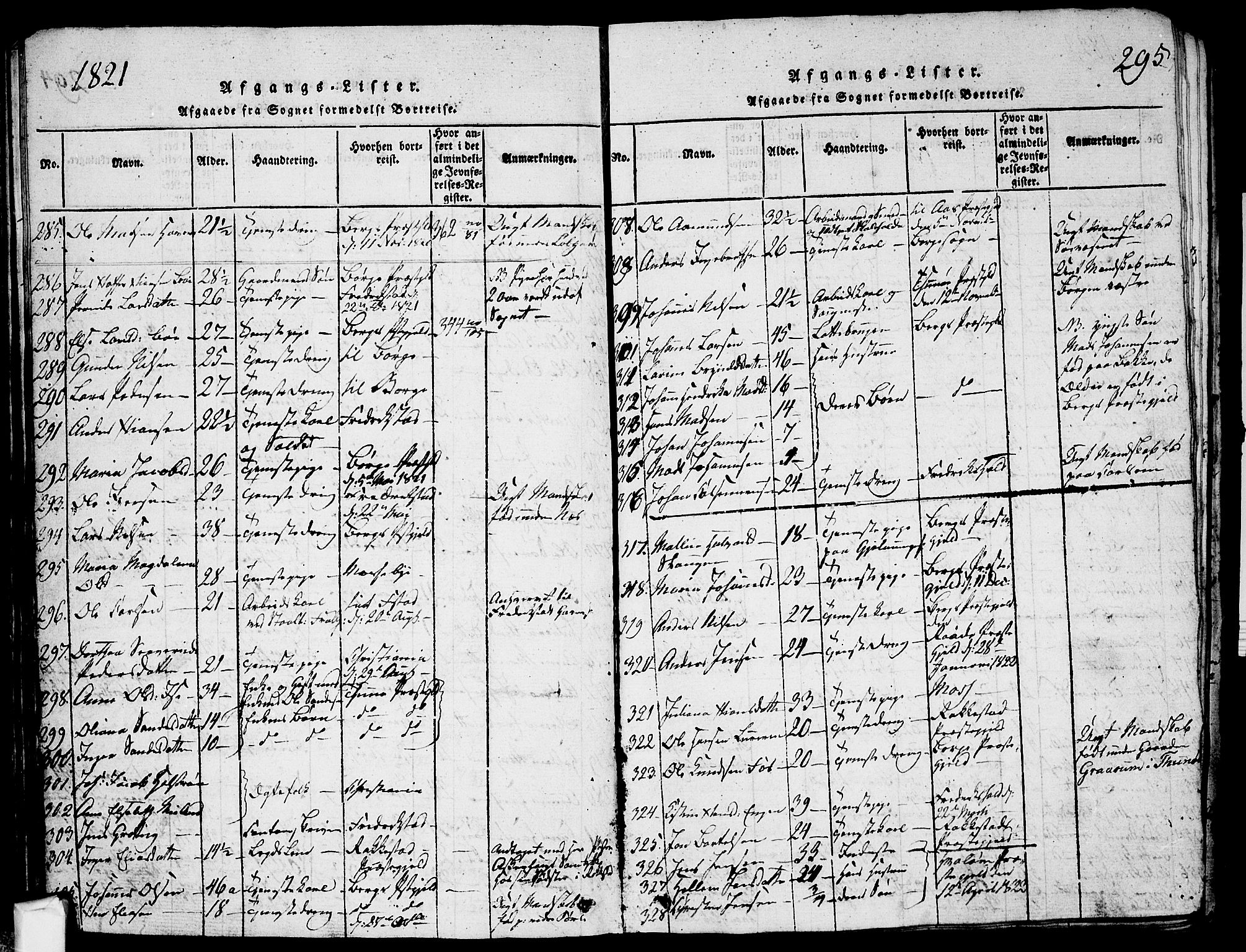 Skjeberg prestekontor Kirkebøker, SAO/A-10923/G/Ga/L0001: Parish register (copy) no. I 1, 1815-1830, p. 295