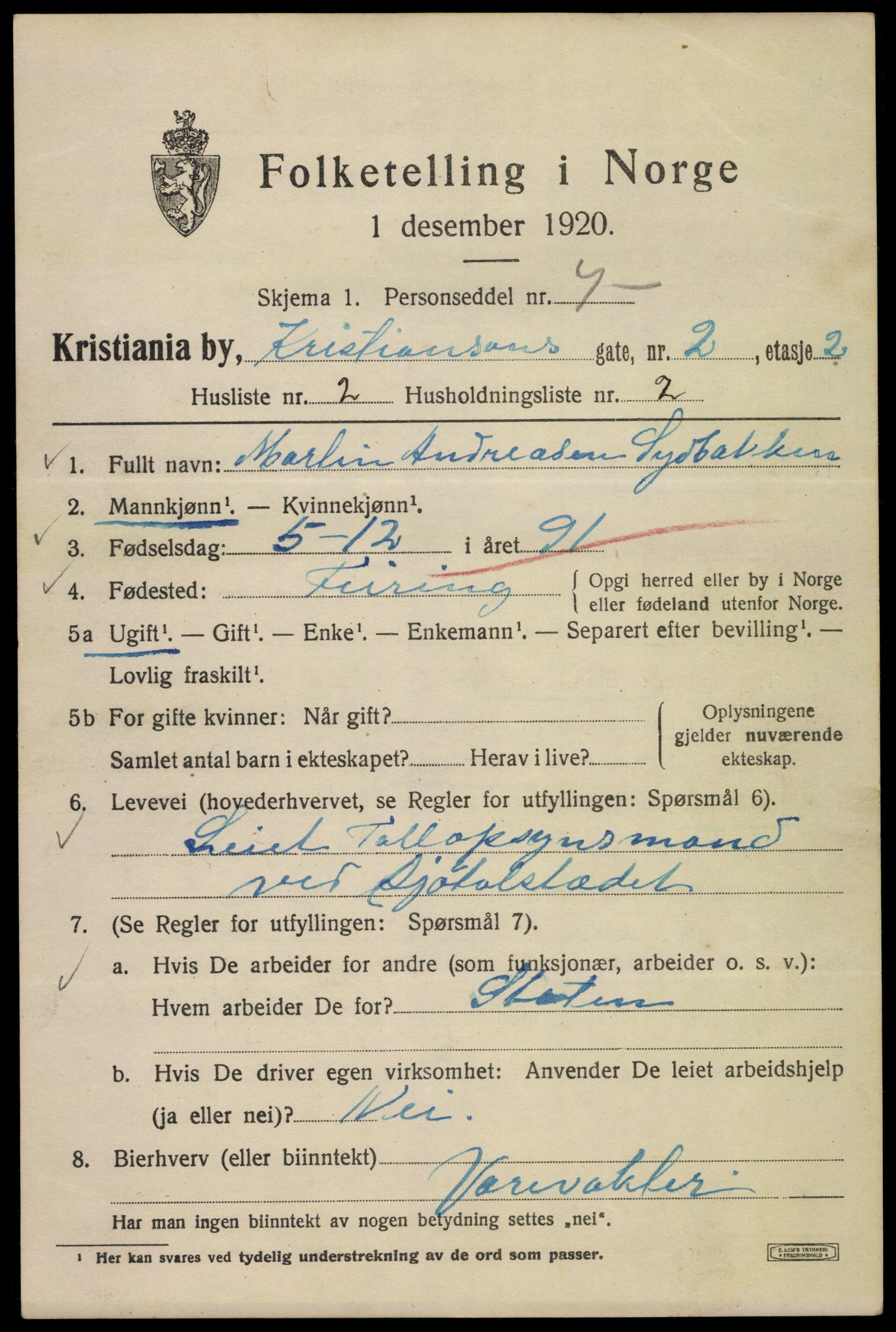 SAO, 1920 census for Kristiania, 1920, p. 352127