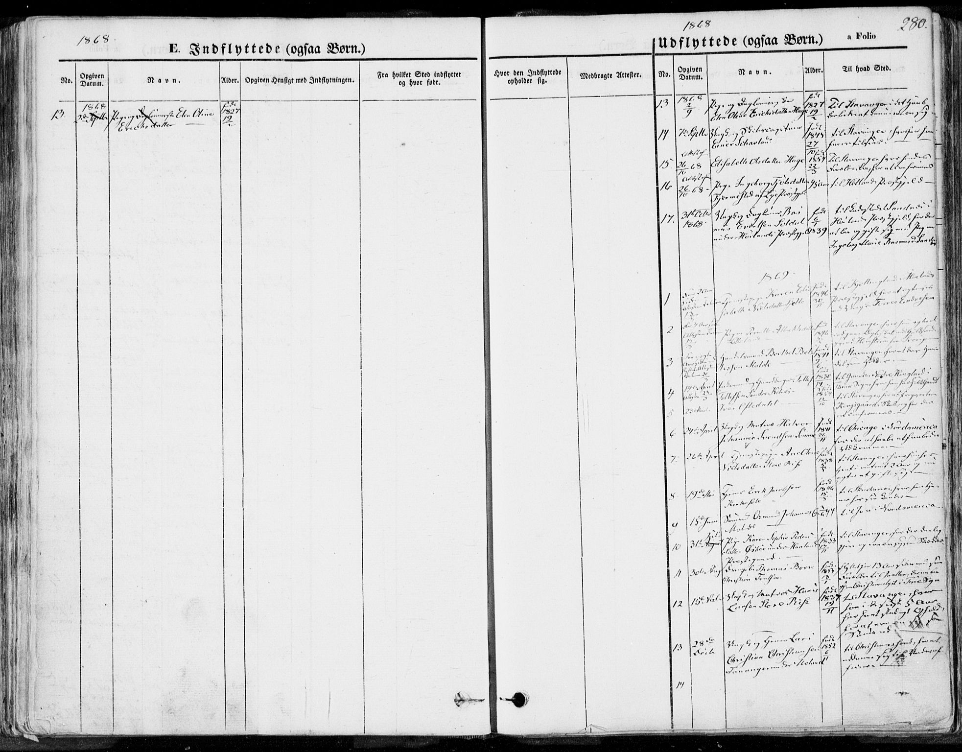 Håland sokneprestkontor, SAST/A-101802/001/30BA/L0008: Parish register (official) no. A 7.2, 1854-1870, p. 280