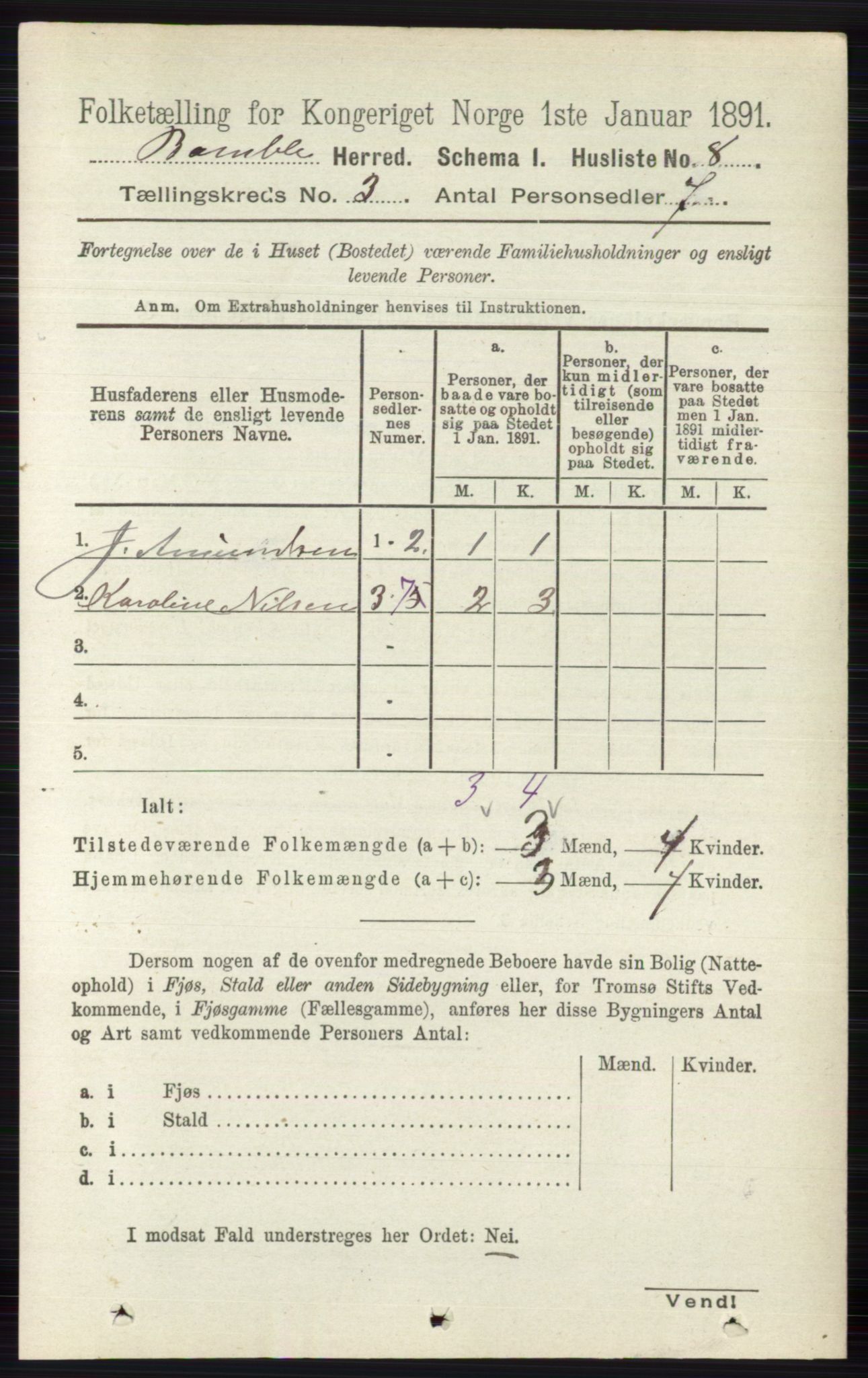 RA, 1891 census for 0814 Bamble, 1891, p. 1362