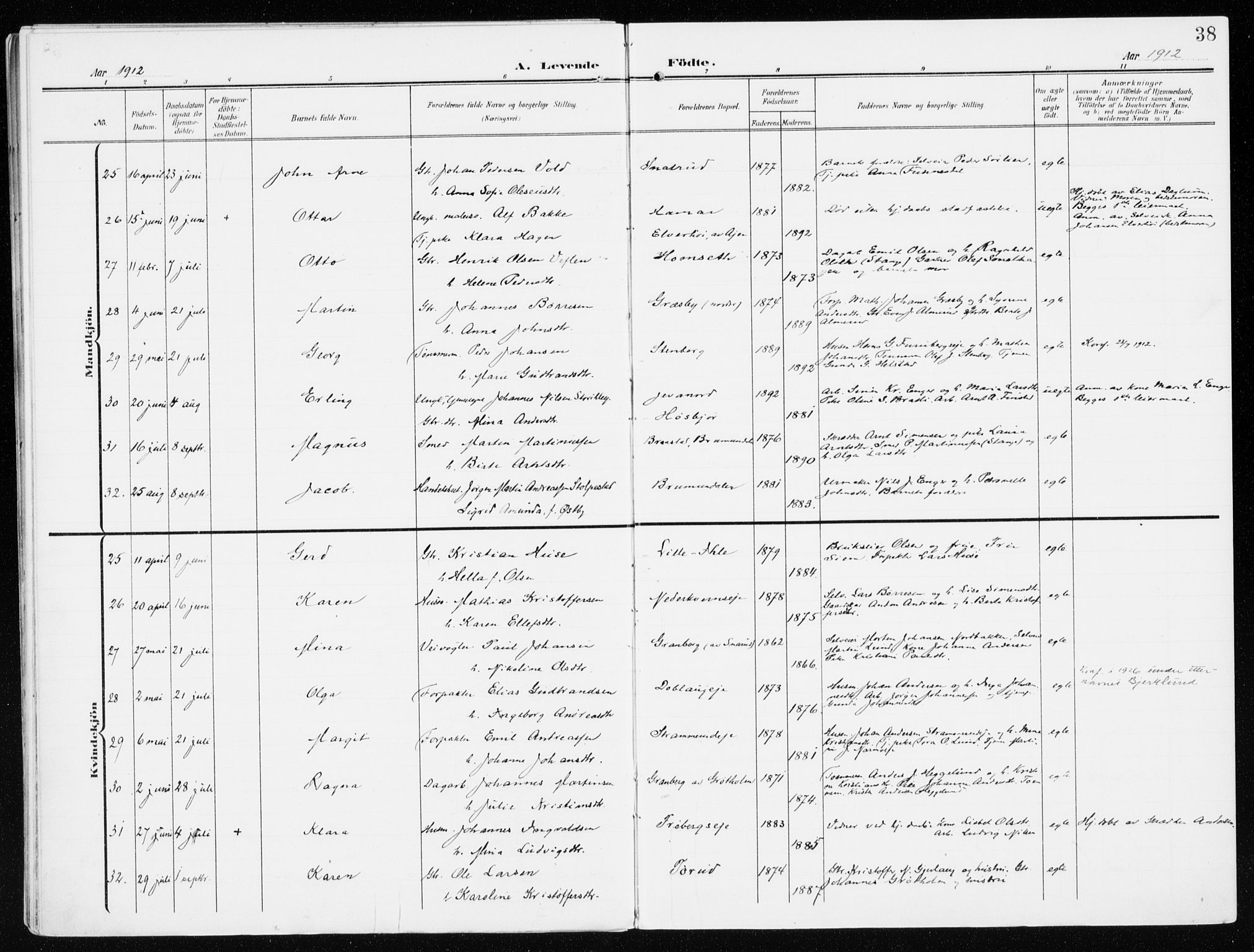 Furnes prestekontor, SAH/PREST-012/K/Ka/L0001: Parish register (official) no. 1, 1907-1935, p. 38