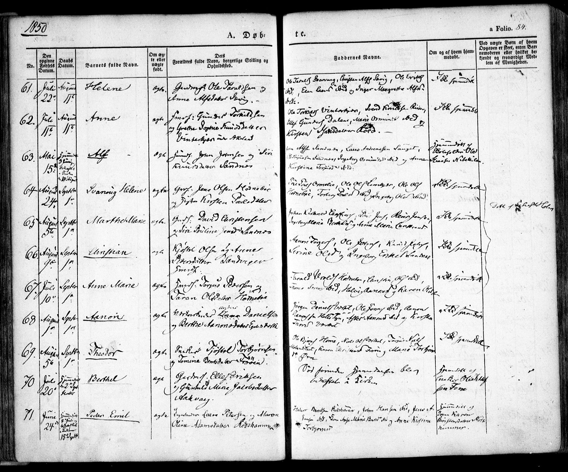 Søndeled sokneprestkontor, SAK/1111-0038/F/Fa/L0002: Parish register (official) no. A 2, 1839-1860, p. 84