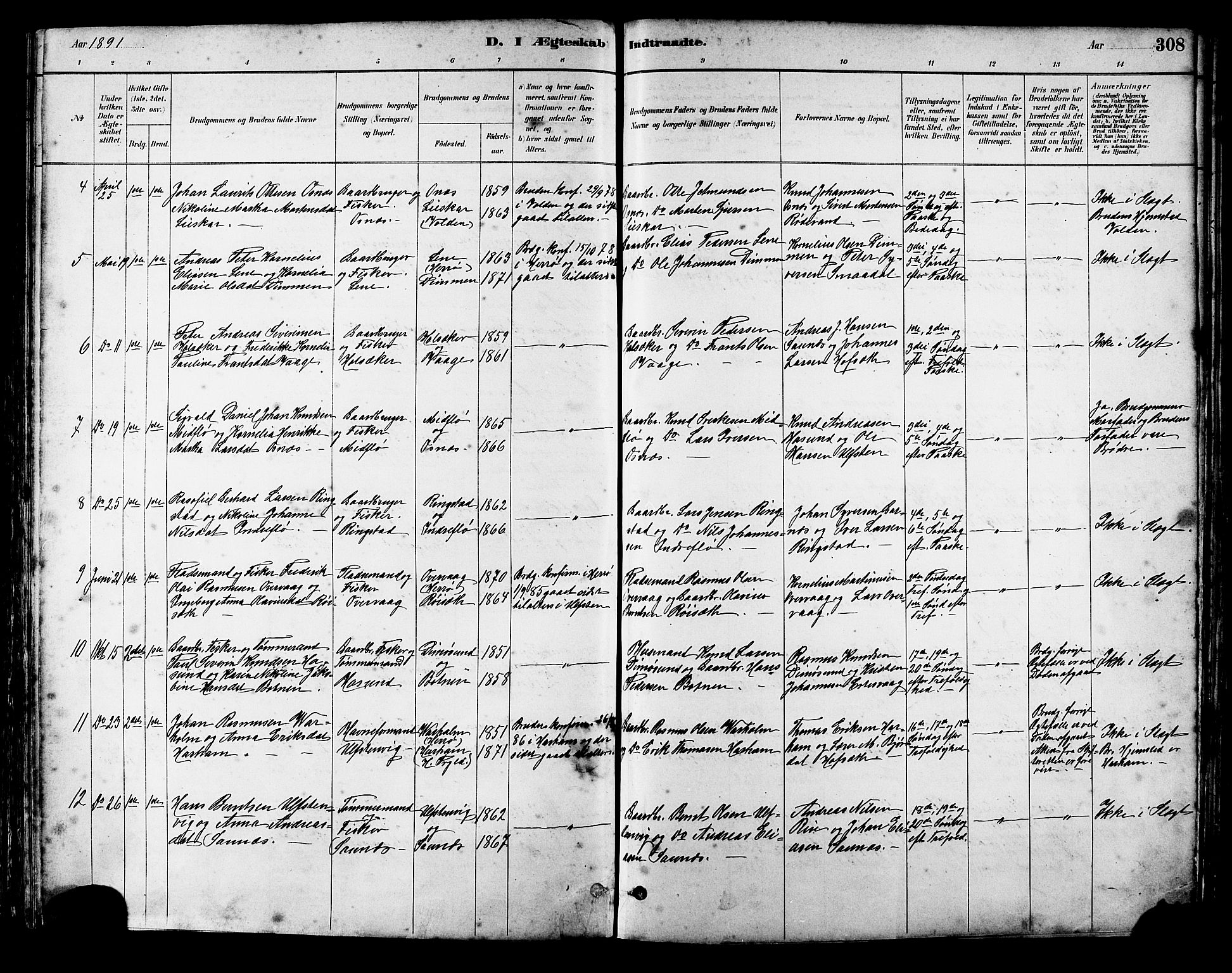 Ministerialprotokoller, klokkerbøker og fødselsregistre - Møre og Romsdal, AV/SAT-A-1454/509/L0112: Parish register (copy) no. 509C02, 1883-1922, p. 308