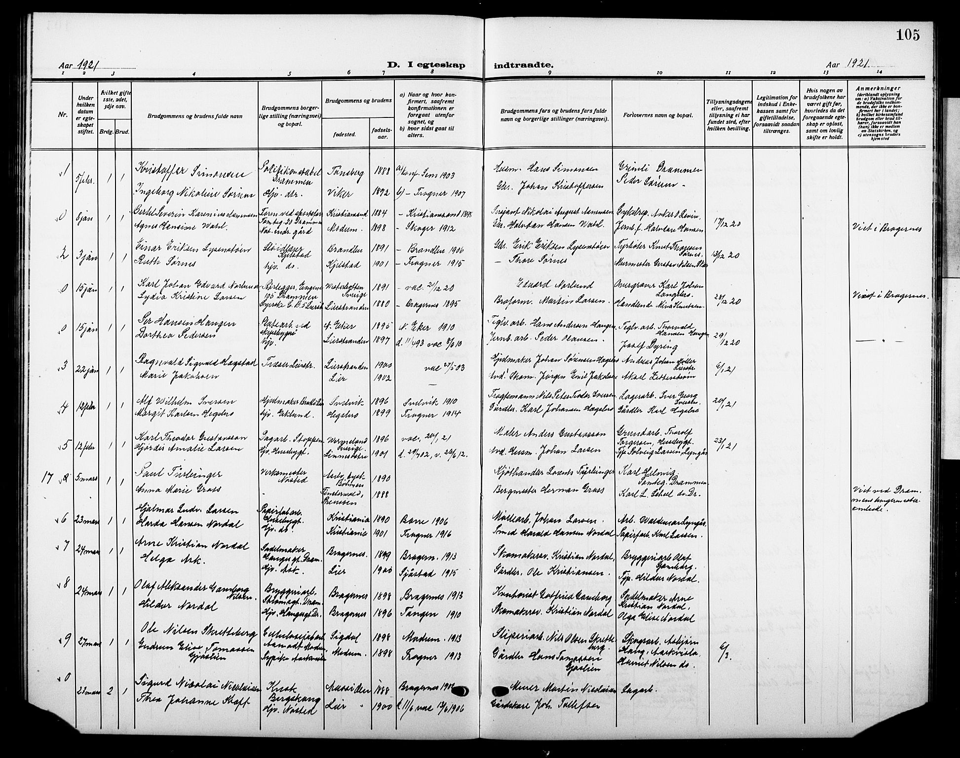 Lier kirkebøker, AV/SAKO-A-230/G/Gb/L0004: Parish register (copy) no. II 4, 1920-1932, p. 105