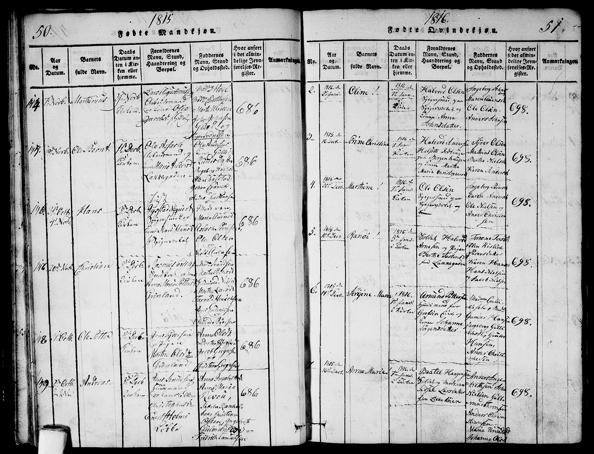 Aker prestekontor kirkebøker, SAO/A-10861/G/L0002: Parish register (copy) no. 2, 1815-1819, p. 50-51
