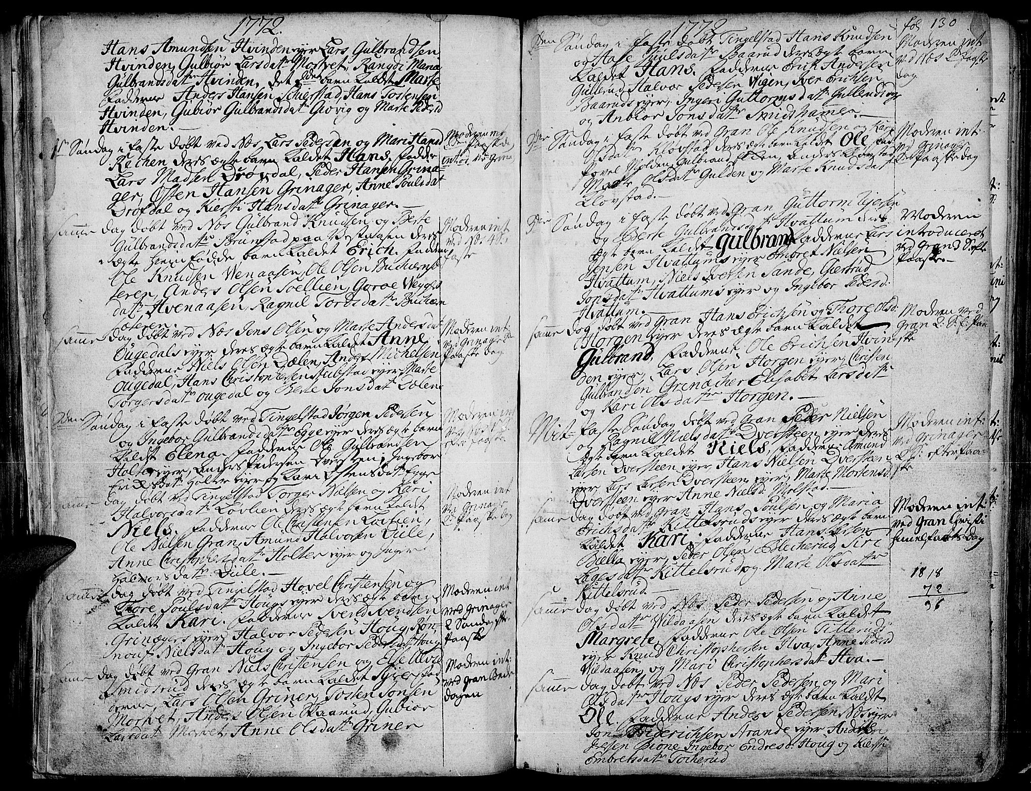 Gran prestekontor, AV/SAH-PREST-112/H/Ha/Haa/L0004: Parish register (official) no. 4, 1759-1775, p. 130