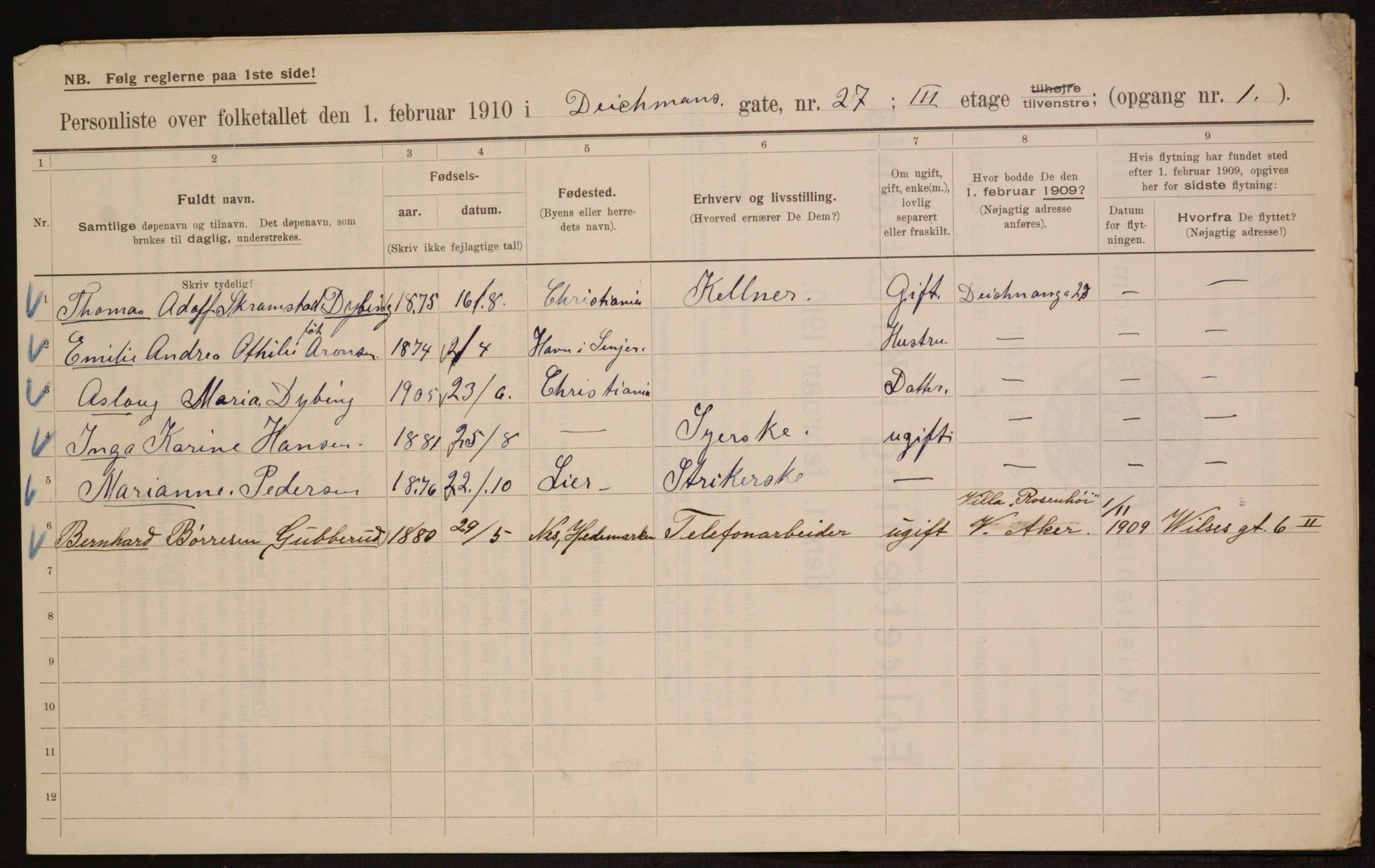 OBA, Municipal Census 1910 for Kristiania, 1910, p. 15146