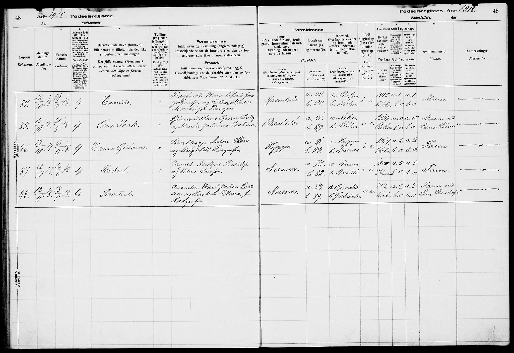 Røyken kirkebøker, AV/SAKO-A-241/J/Ja/L0001: Birth register no. 1, 1916-1927, p. 48