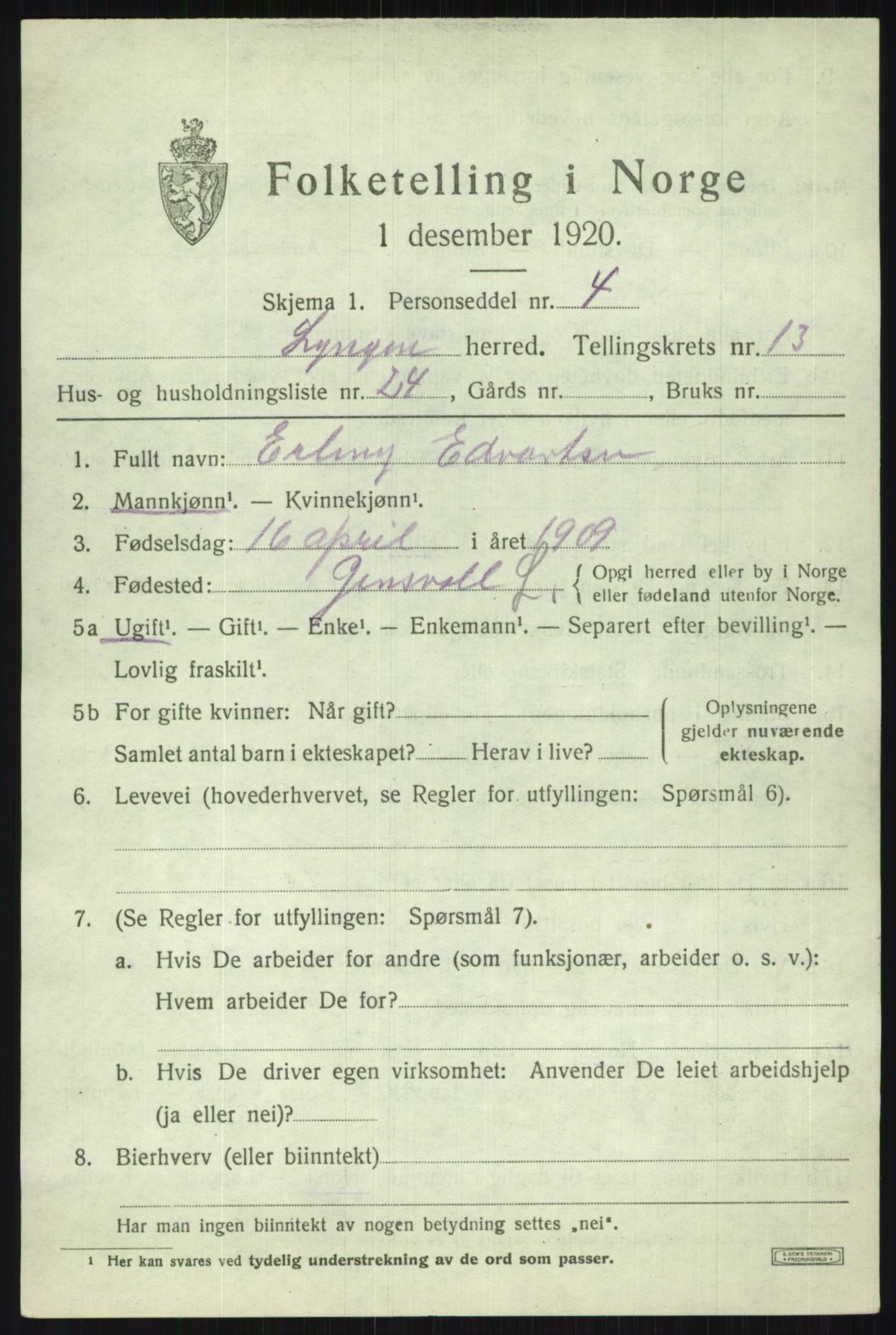 SATØ, 1920 census for Lyngen, 1920, p. 10375