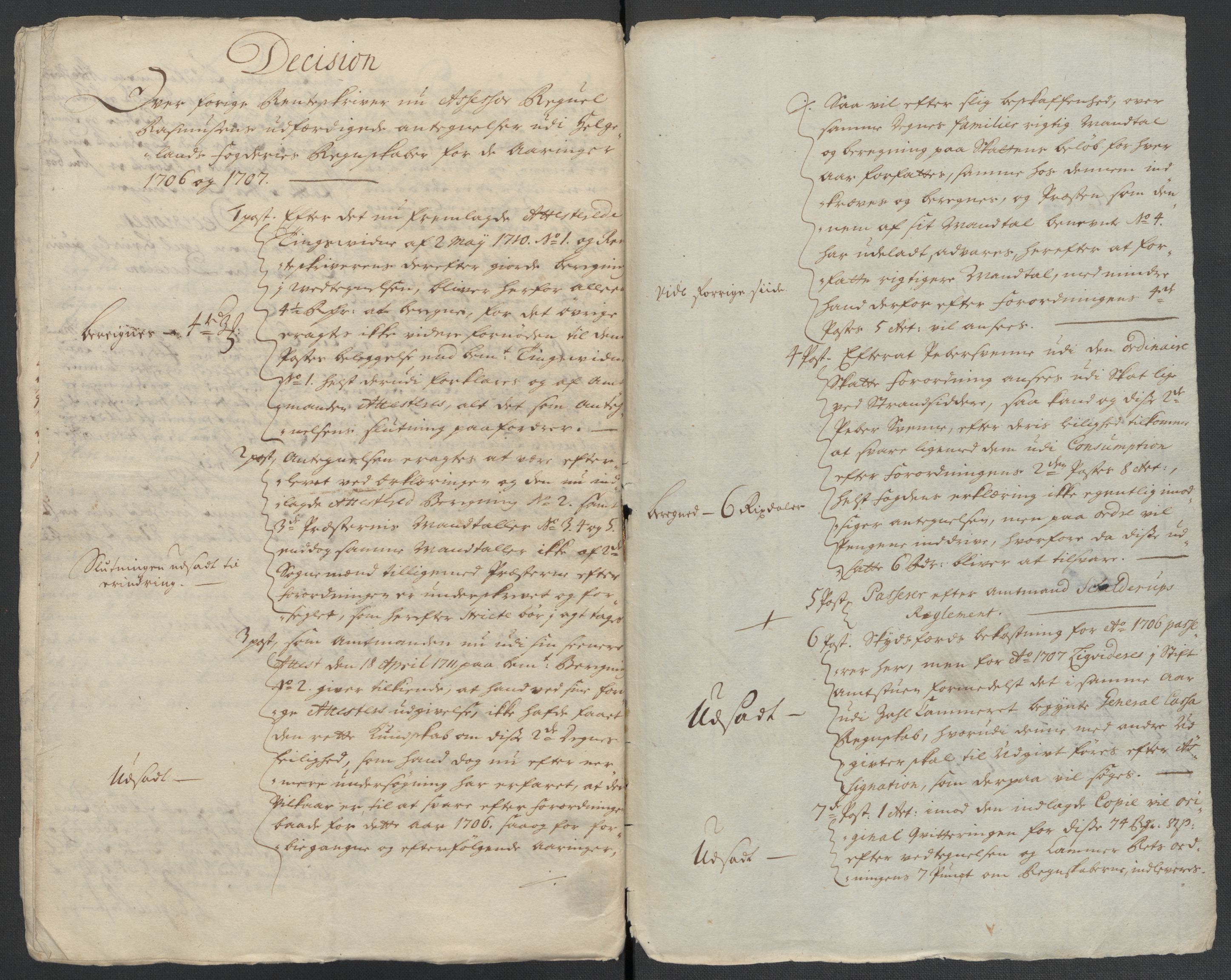 Rentekammeret inntil 1814, Reviderte regnskaper, Fogderegnskap, RA/EA-4092/R65/L4509: Fogderegnskap Helgeland, 1706-1707, p. 281