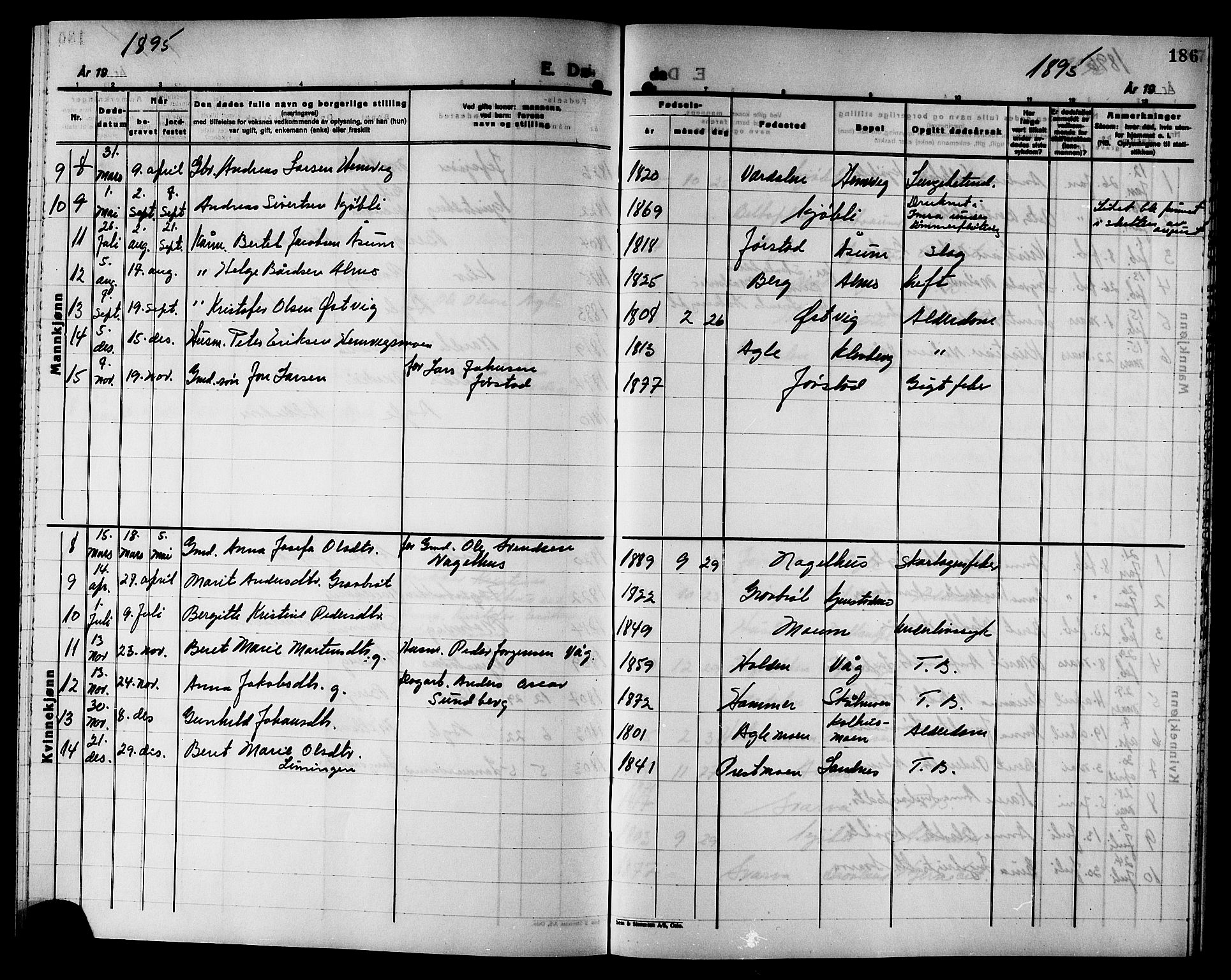 Ministerialprotokoller, klokkerbøker og fødselsregistre - Nord-Trøndelag, SAT/A-1458/749/L0487: Parish register (official) no. 749D03, 1887-1902, p. 186
