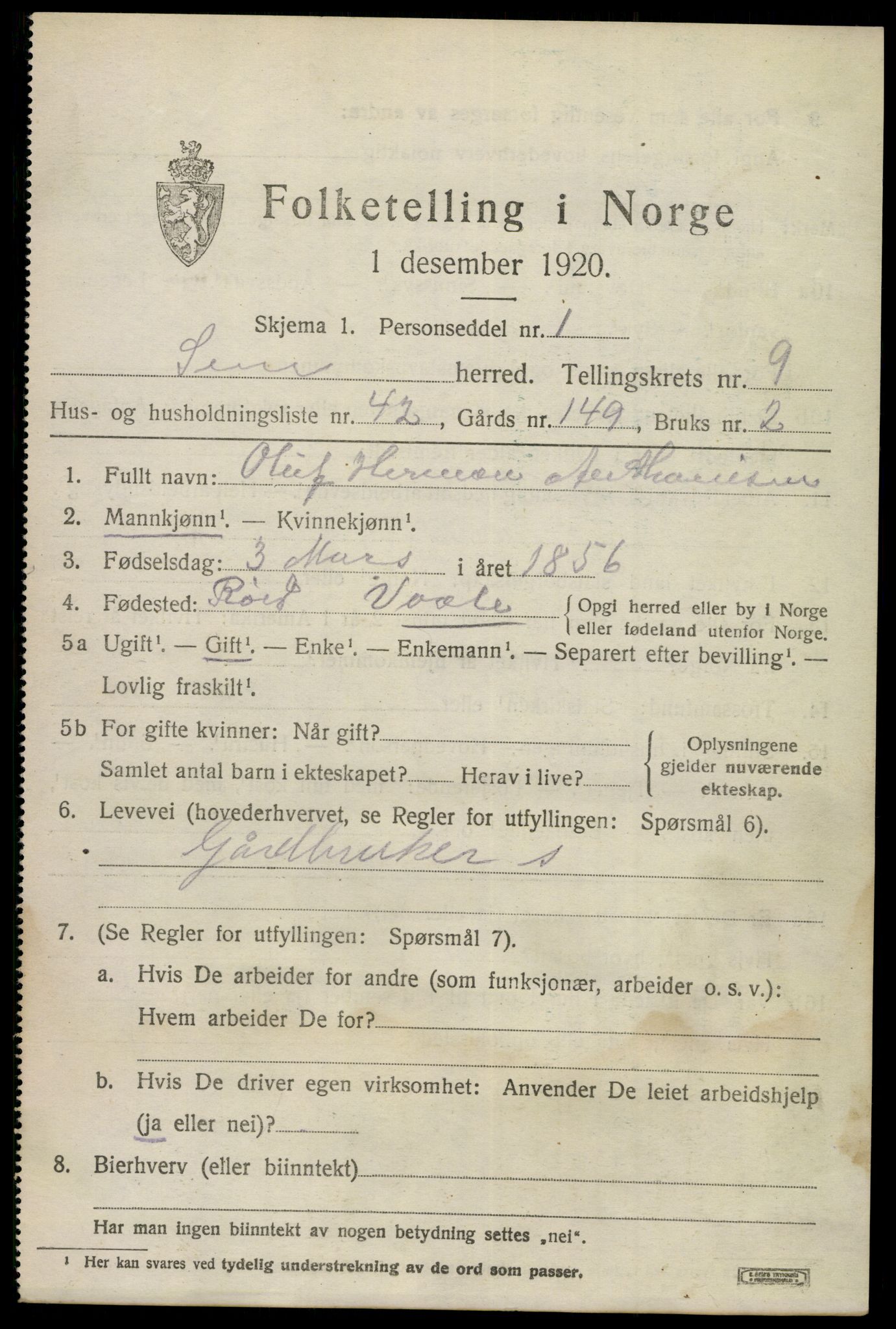 SAKO, 1920 census for Sem, 1920, p. 13025