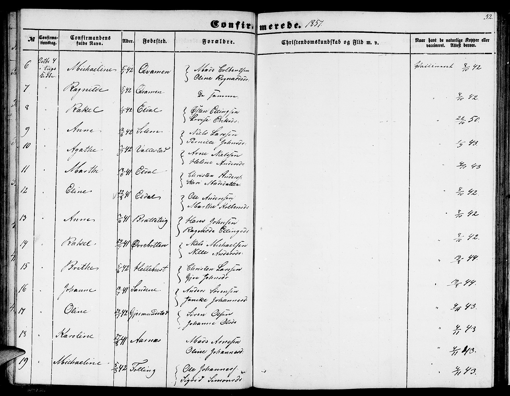 Gaular sokneprestembete, AV/SAB-A-80001/H/Hab: Parish register (copy) no. C 1, 1853-1877, p. 52