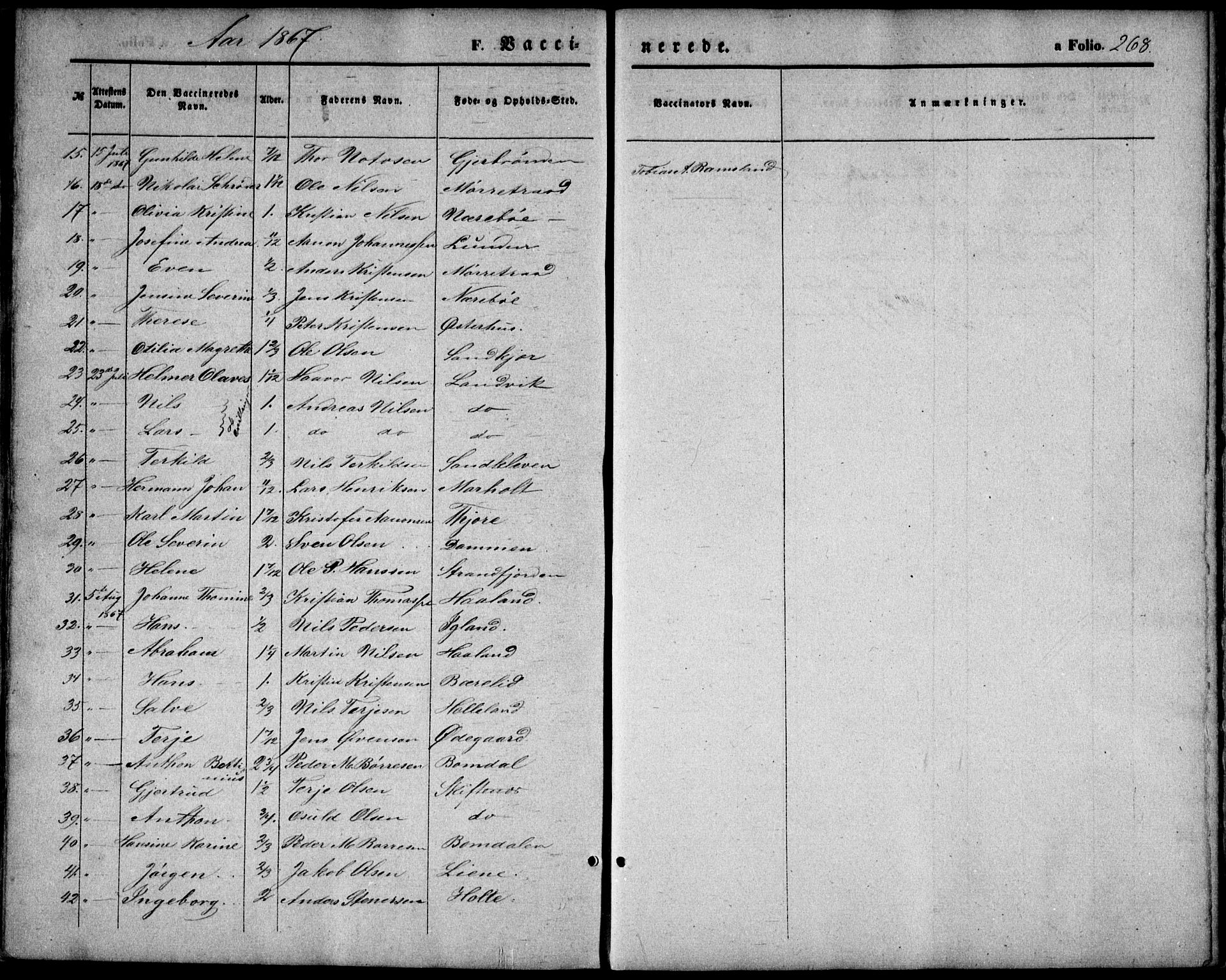 Hommedal sokneprestkontor, AV/SAK-1111-0023/F/Fa/Fab/L0005: Parish register (official) no. A 5, 1861-1877, p. 268