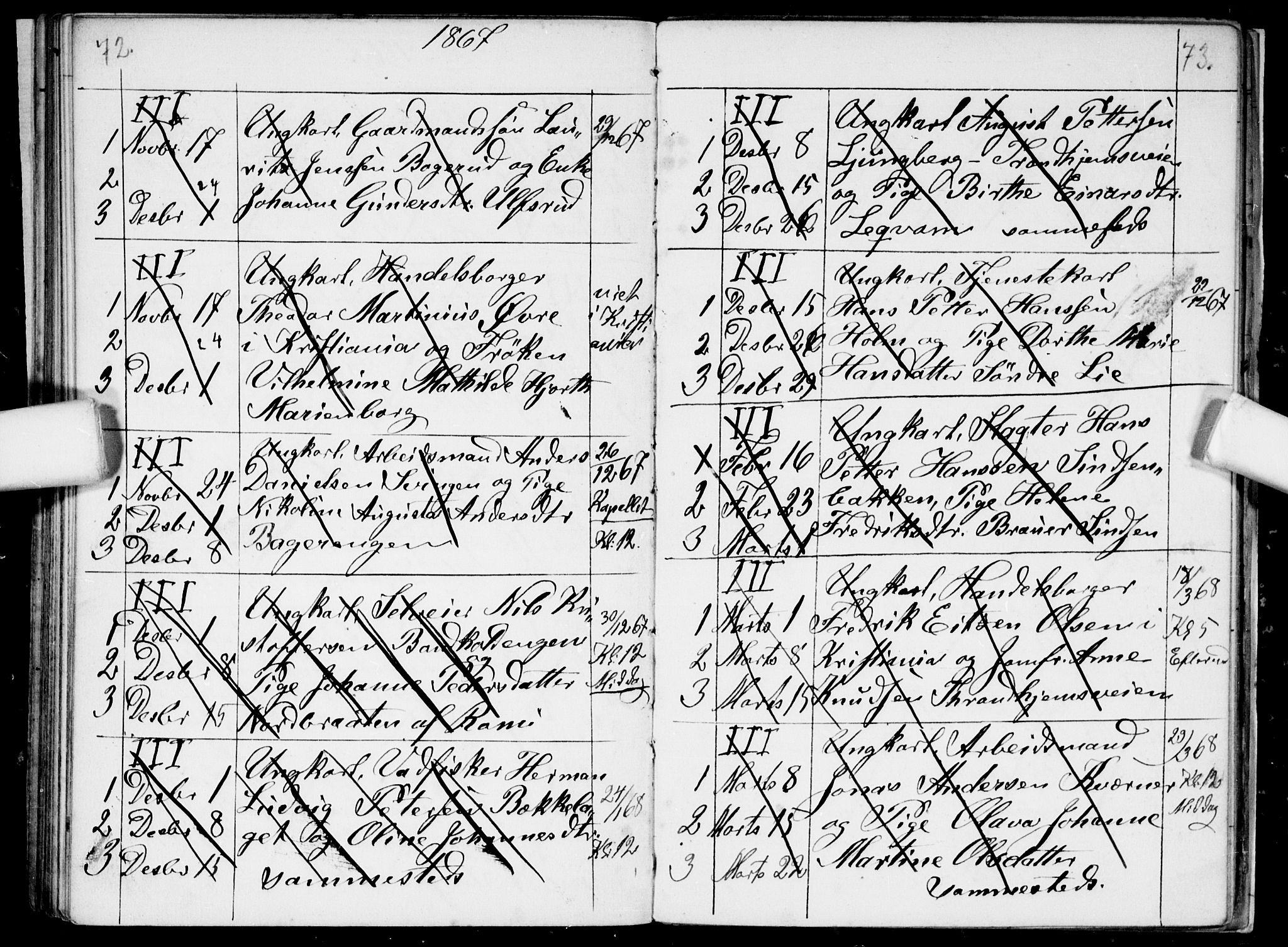 Østre Aker prestekontor Kirkebøker, SAO/A-10840/H/Ha/L0002: Banns register no. I 2, 1861-1872, p. 72-73