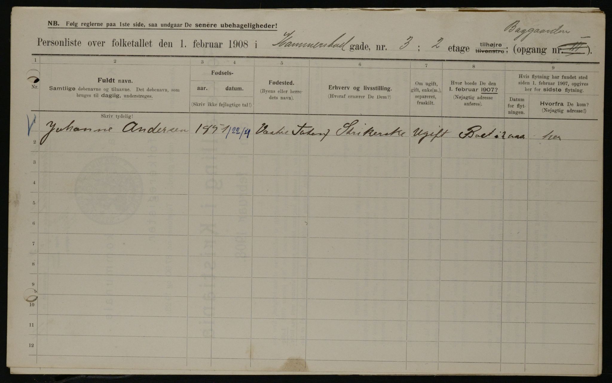 OBA, Municipal Census 1908 for Kristiania, 1908, p. 31161