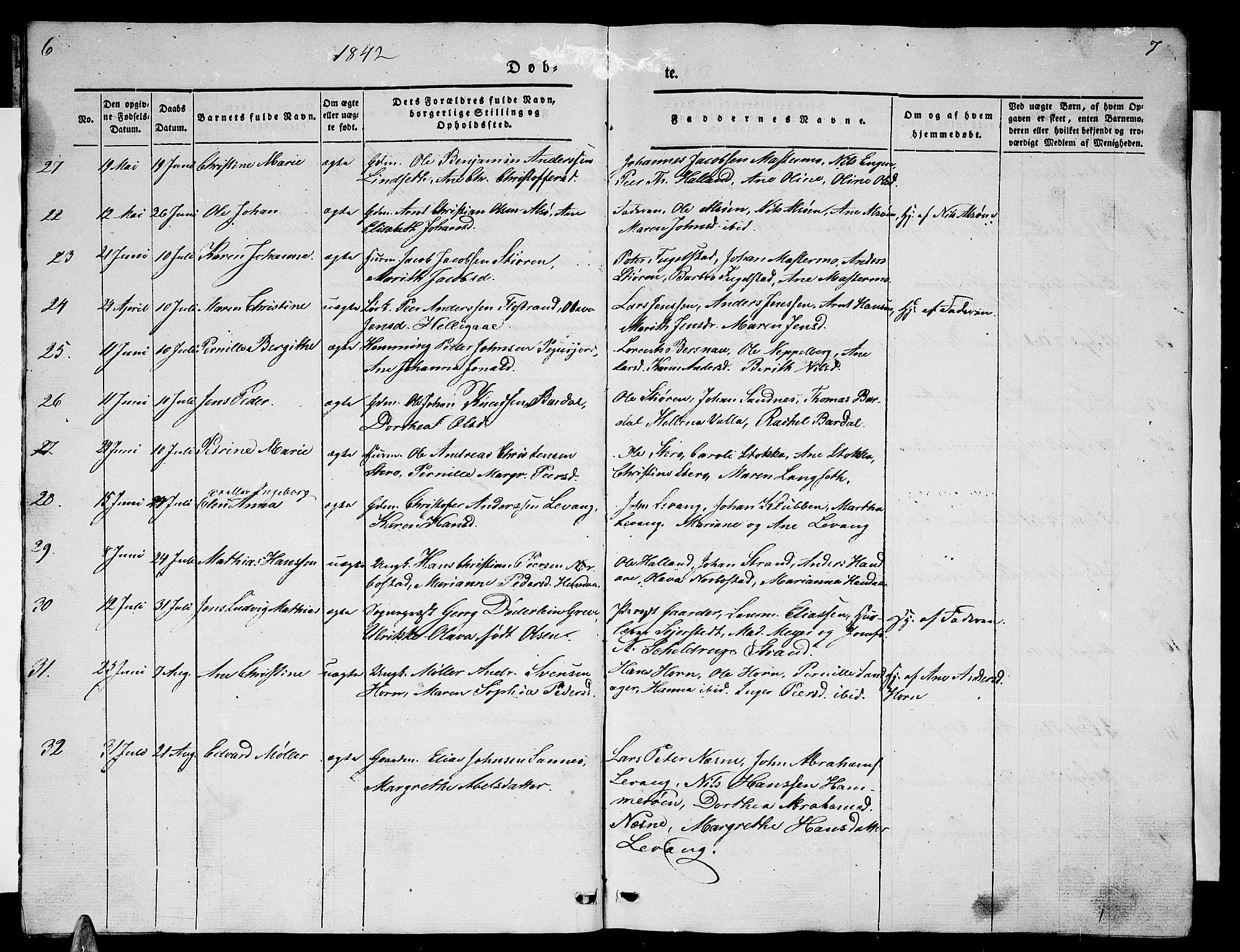 Ministerialprotokoller, klokkerbøker og fødselsregistre - Nordland, SAT/A-1459/838/L0555: Parish register (copy) no. 838C02, 1842-1861, p. 6-7