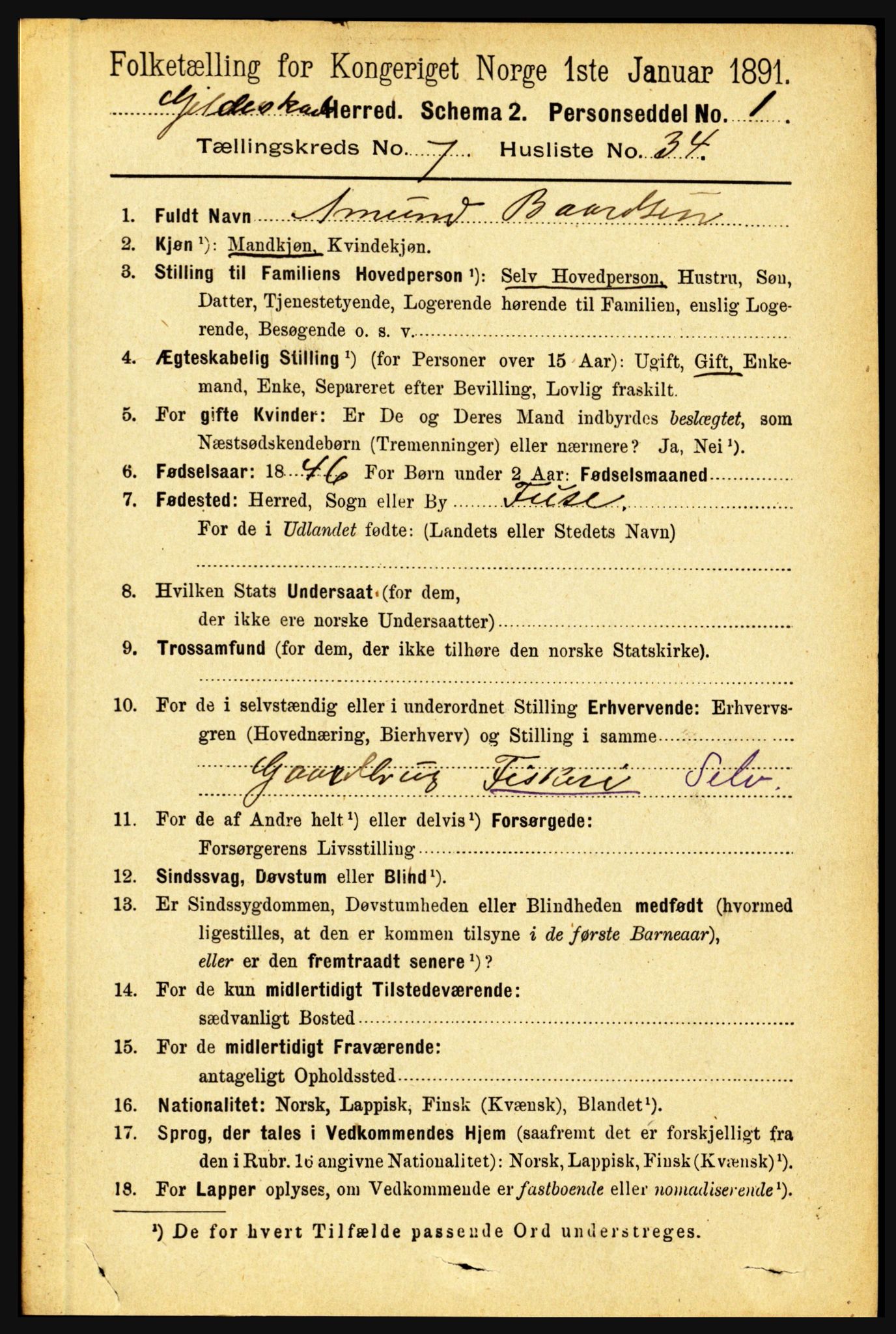 RA, 1891 census for 1838 Gildeskål, 1891, p. 2414